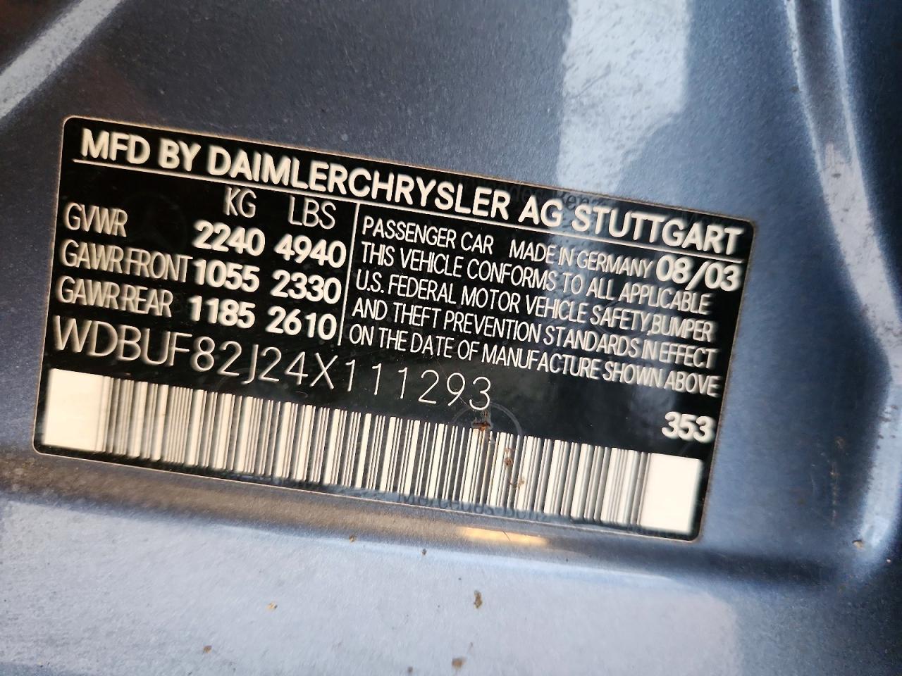 2004 Mercedes-benz E 320 4matic Blue vin: WDBUF82J24X111293