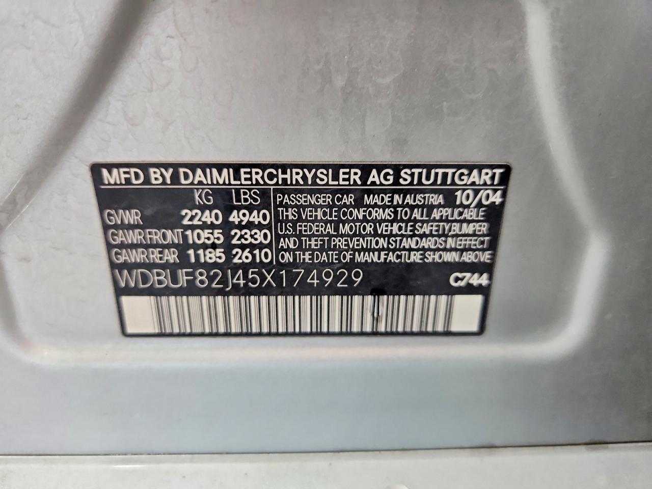 2005 Mercedes-benz E 320 4matic Silver vin: WDBUF82J45X174929