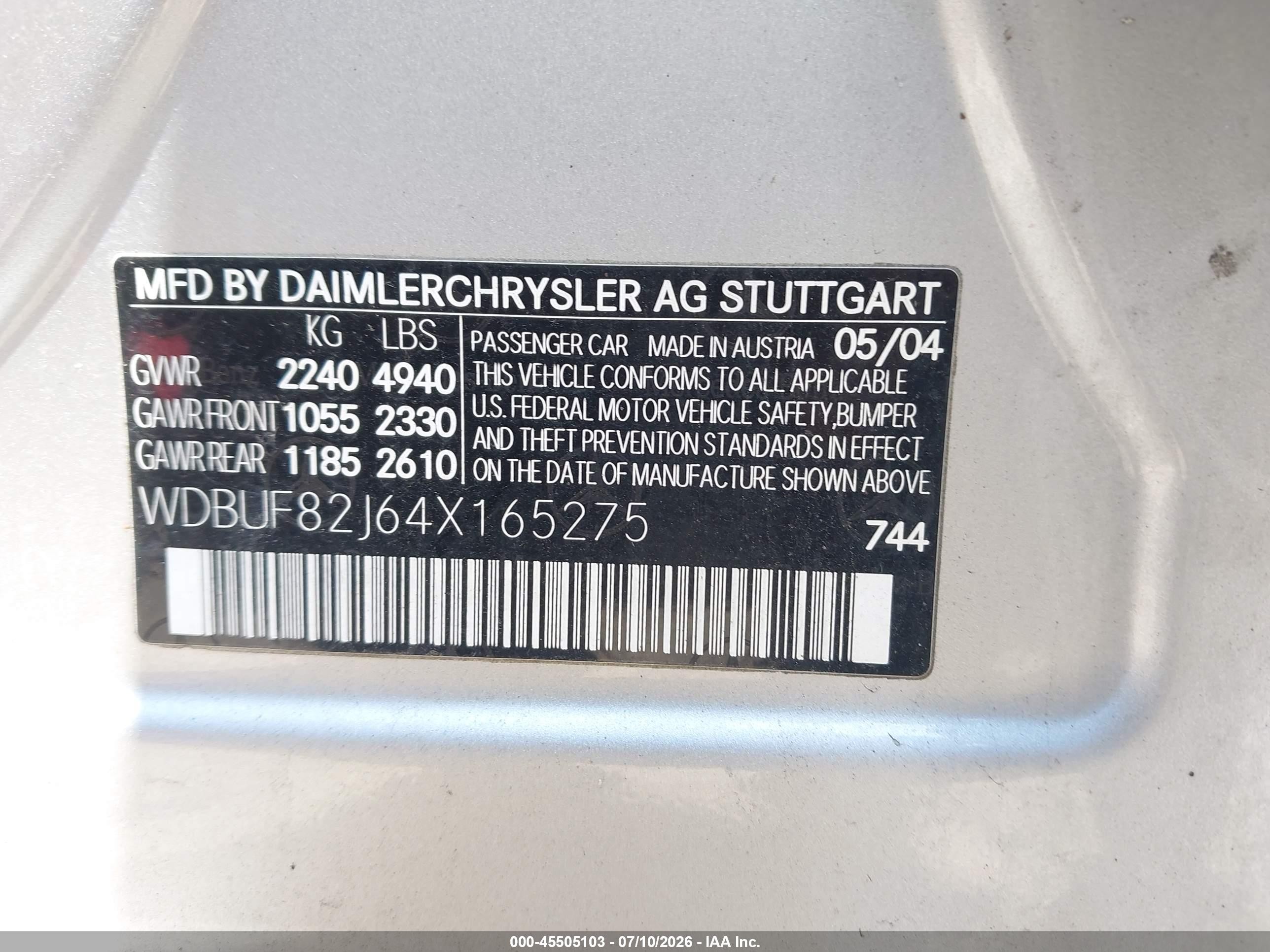 2004 Mercedes-benz E 320 4matic Серебряный vin: WDBUF82J64X165275