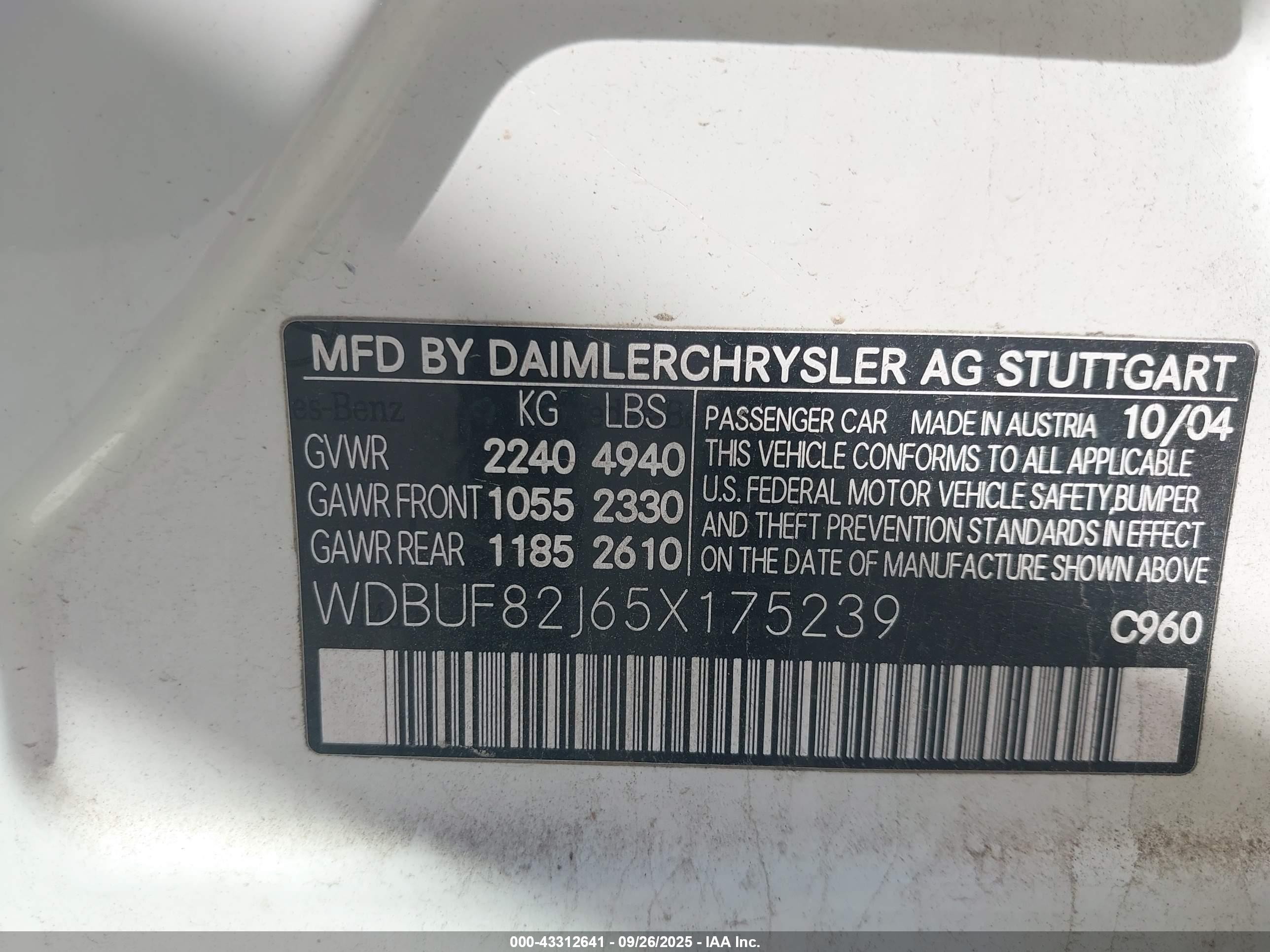 2005 Mercedes-benz E 320 4matic White vin: WDBUF82J65X175239