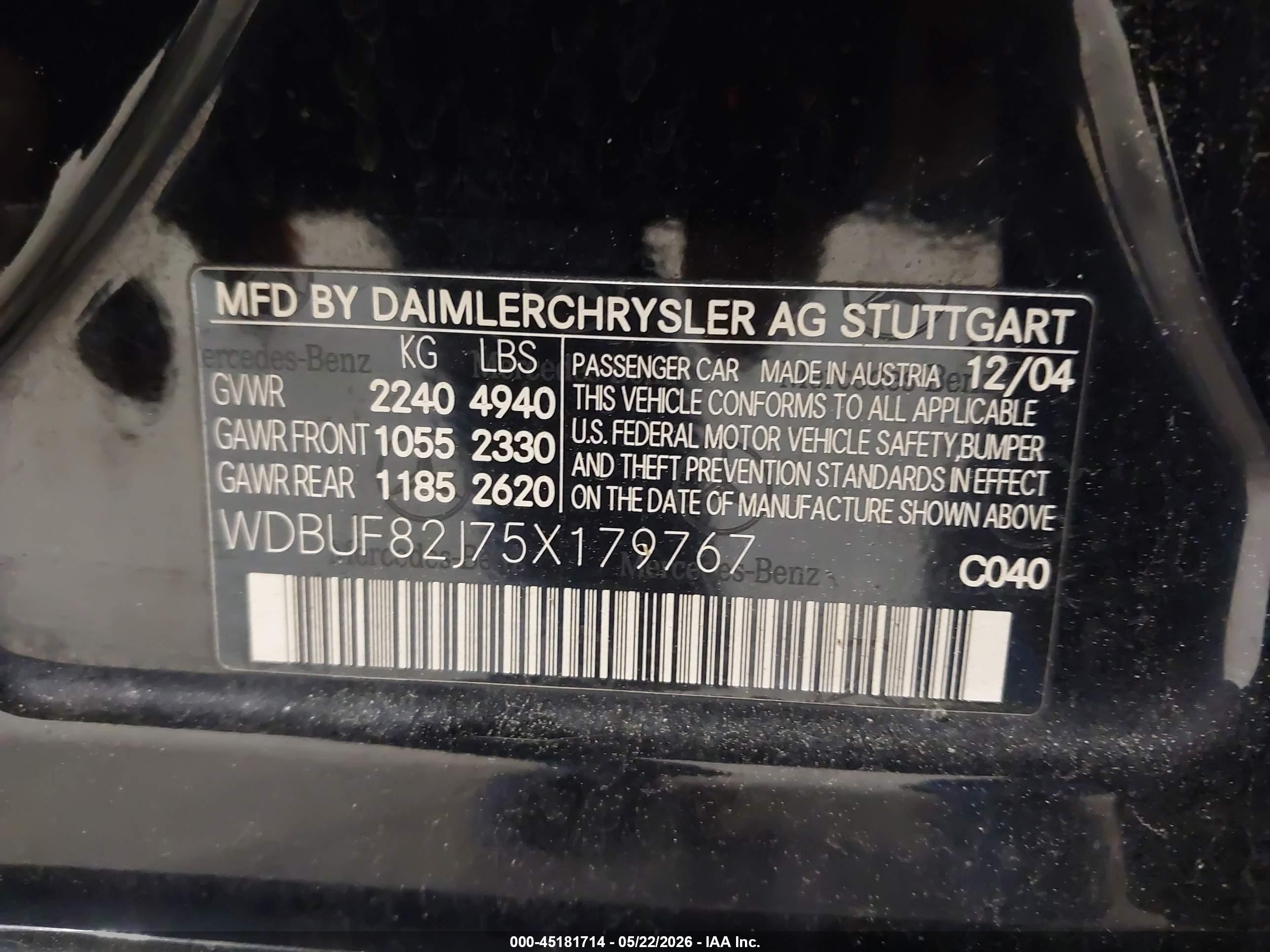 2005 Mercedes-benz E 320 4matic Black vin: WDBUF82J75X179767