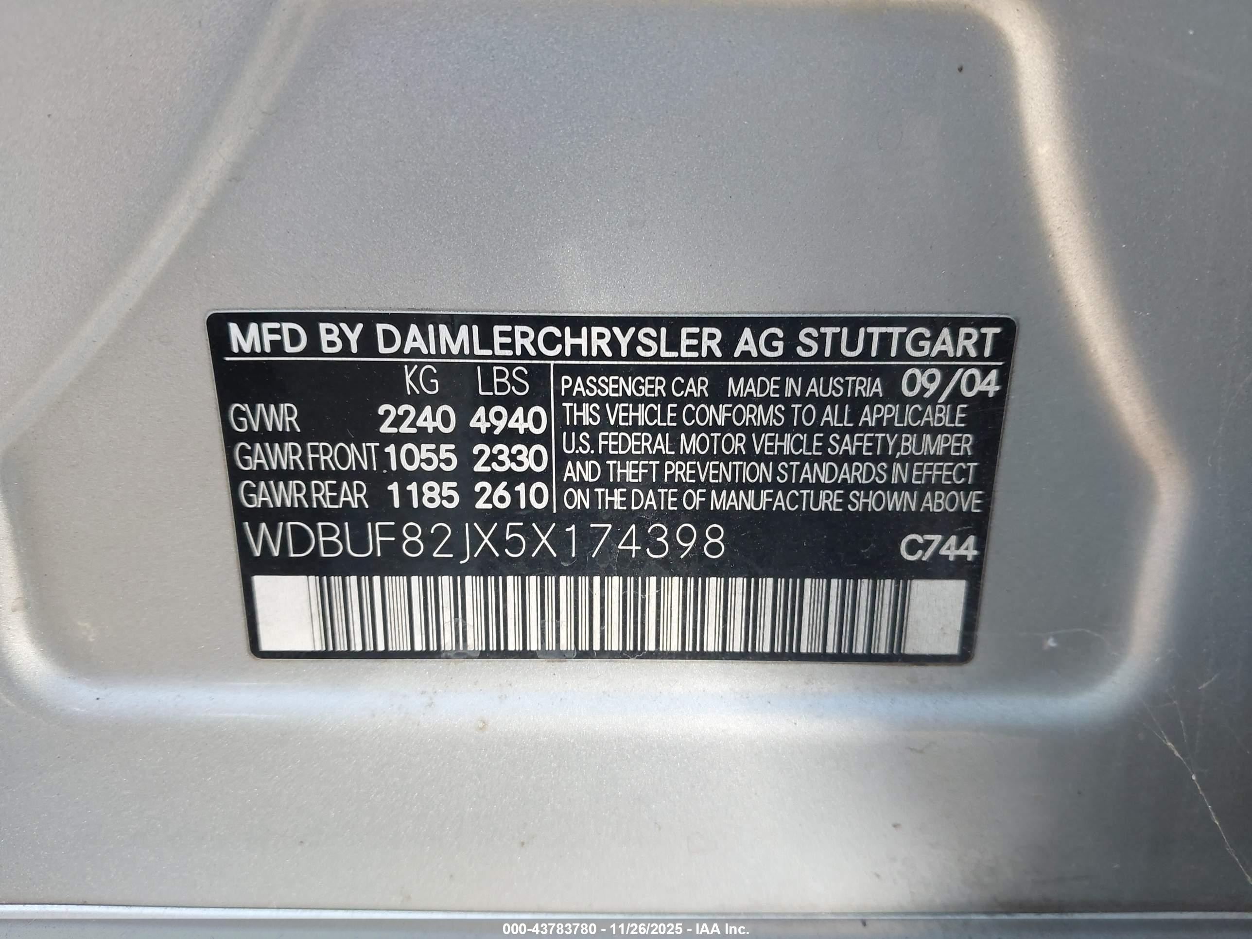 2005 Mercedes-benz E 320 4matic Серебряный vin: WDBUF82JX5X174398