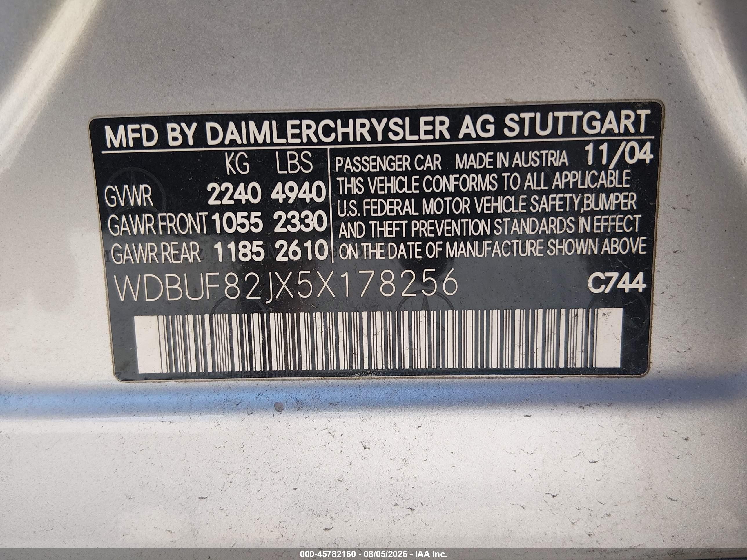 2005 Mercedes-benz E 320 4matic Серебряный vin: WDBUF82JX5X178256
