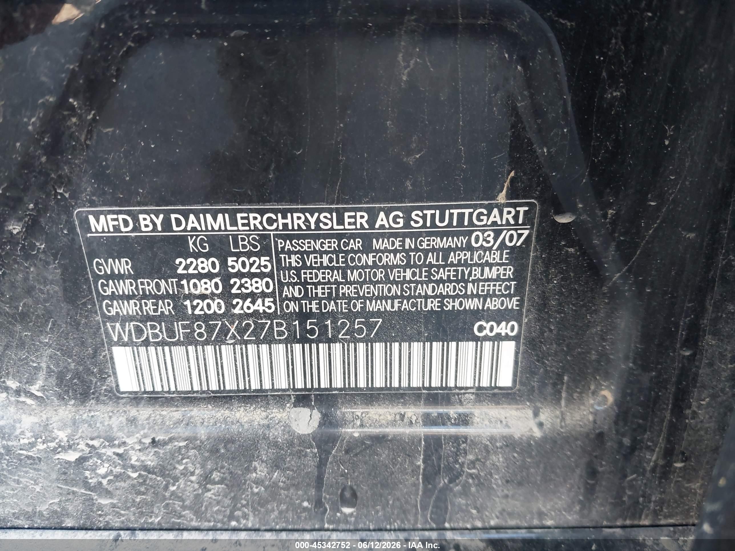 2007 Mercedes-benz E 350 4matic Черный vin: WDBUF87X27B151257