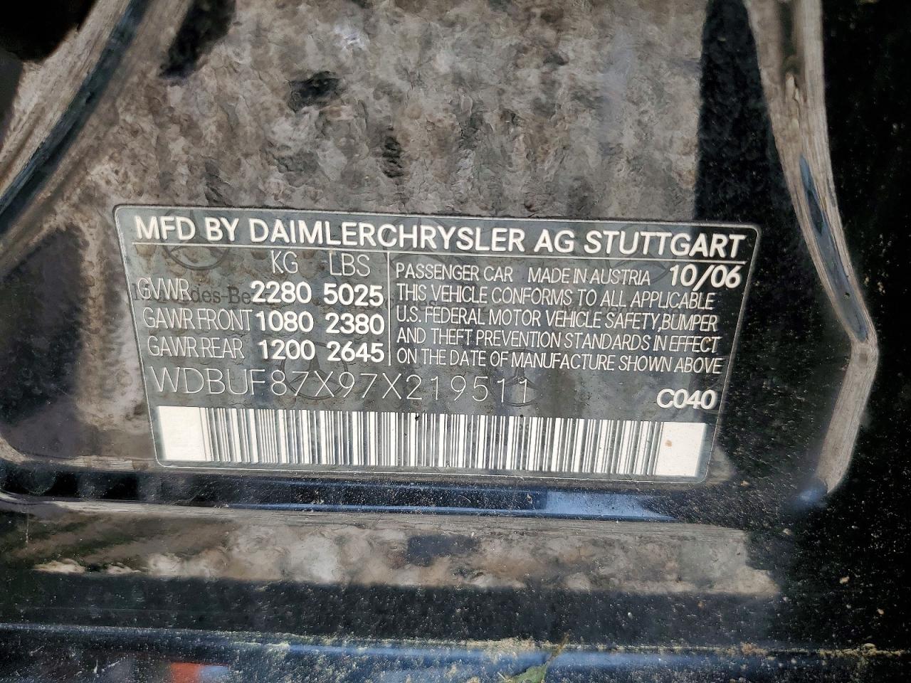 2007 Mercedes-benz E 350 Black vin: WDBUF87X97X219511