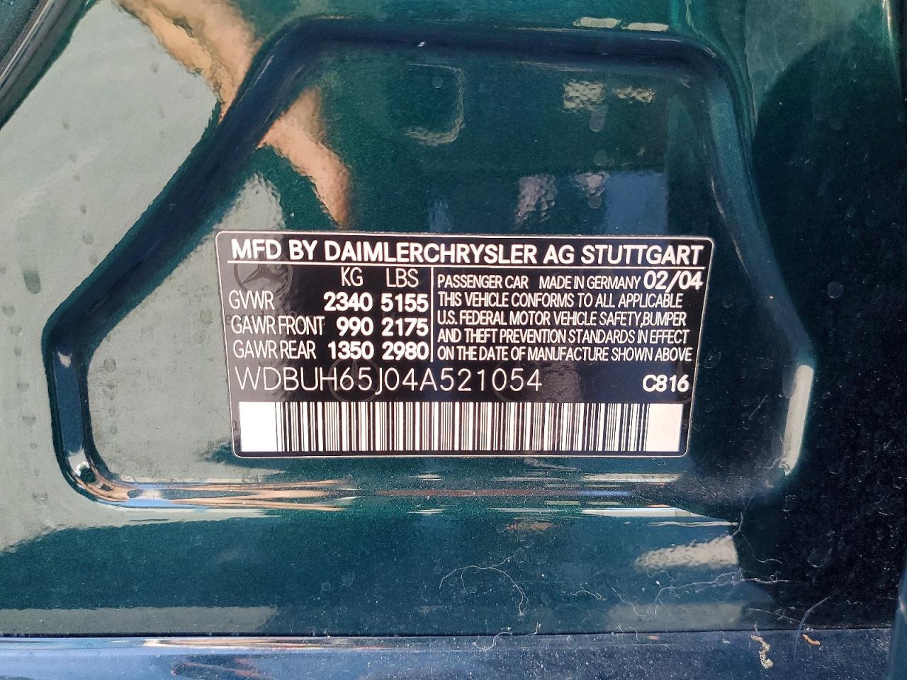 2004 Mercedes-benz E 320 Green vin: WDBUH65J04A521054
