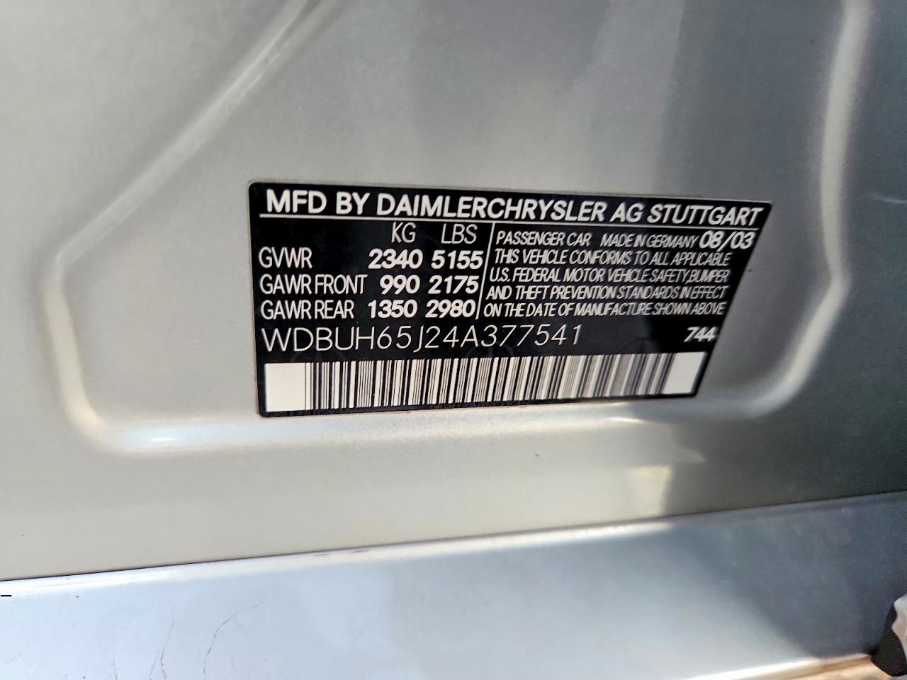 2004 Mercedes-benz E 320 Silver vin: WDBUH65J24A377541