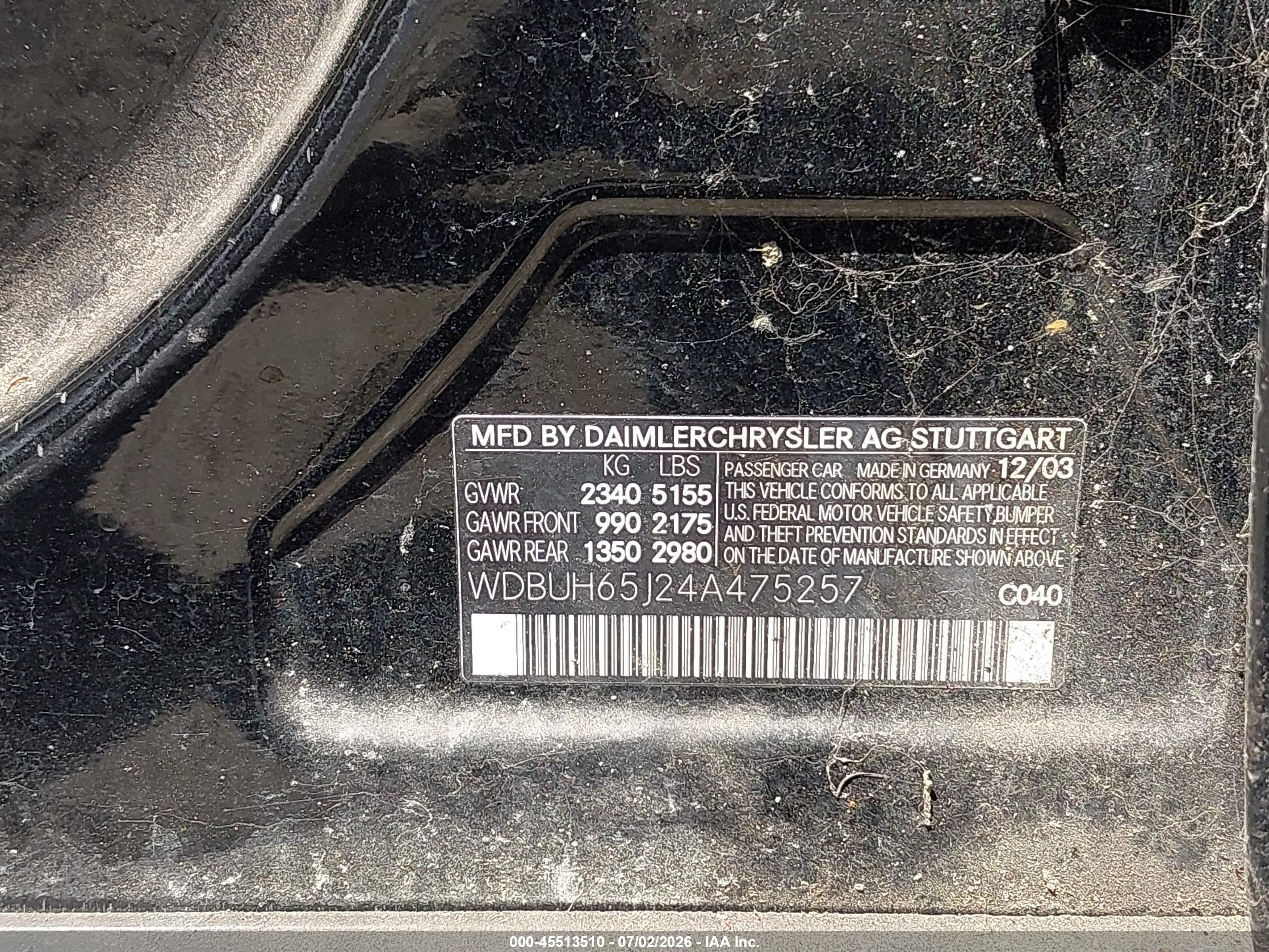 2004 Mercedes-benz E 320   Black vin: WDBUH65J24A475257