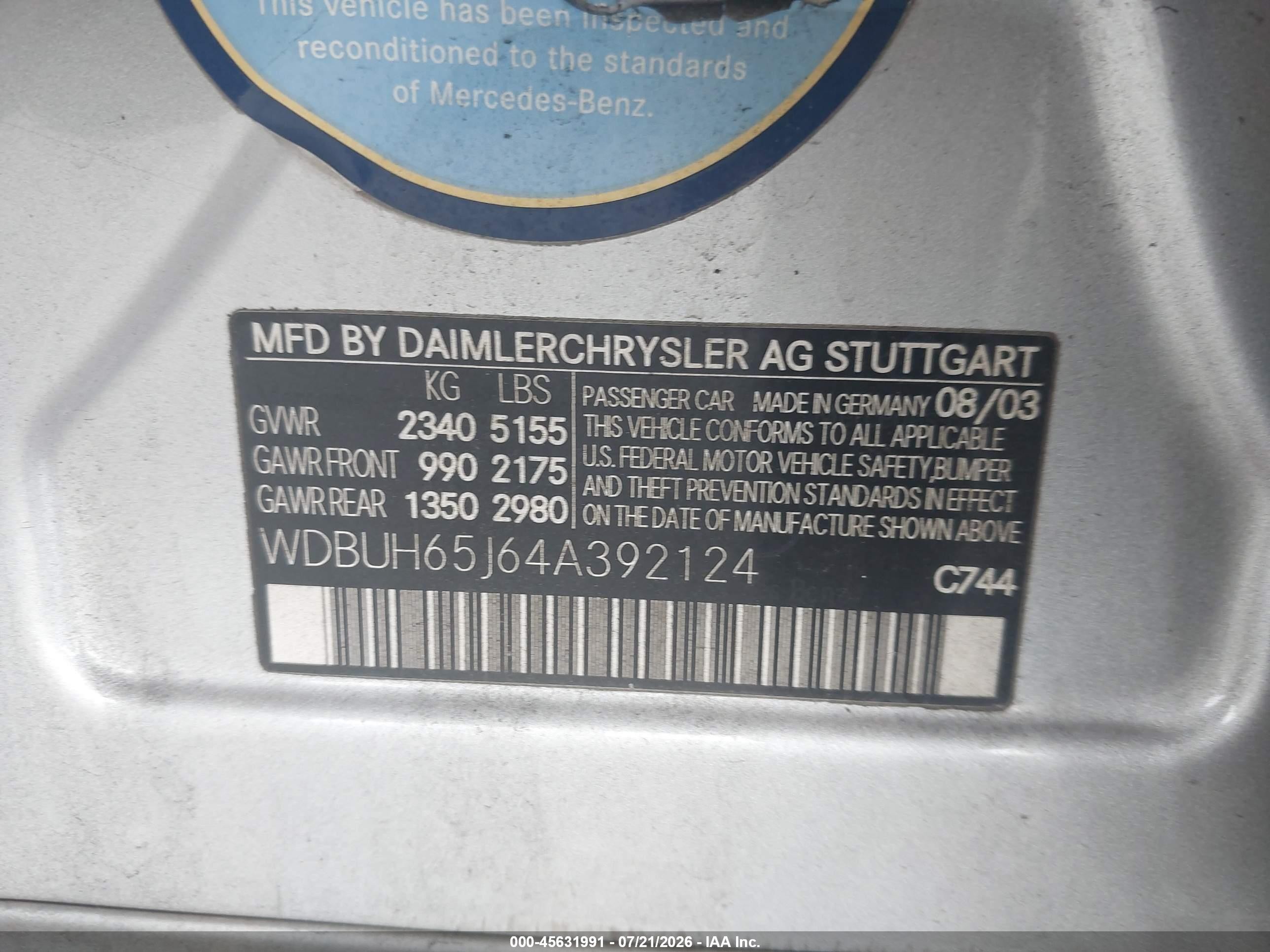 2004 Mercedes-benz E 320   Silver vin: WDBUH65J64A392124