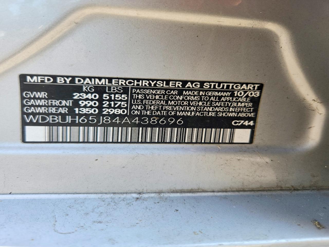 2004 Mercedes-benz E 320 Silver vin: WDBUH65J84A438696