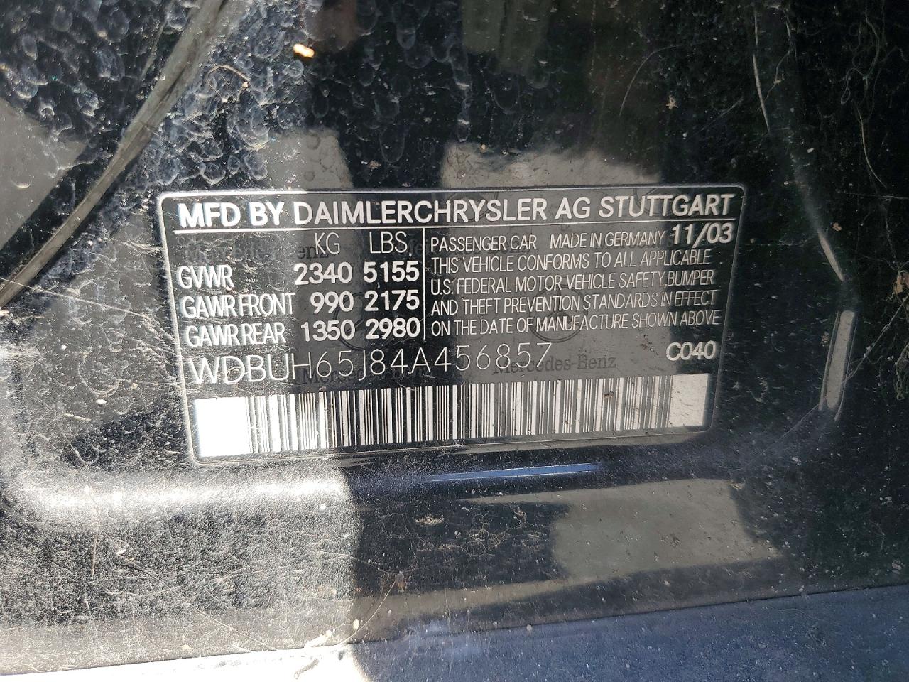 2004 Mercedes-benz E 320 Black vin: WDBUH65J84A456857