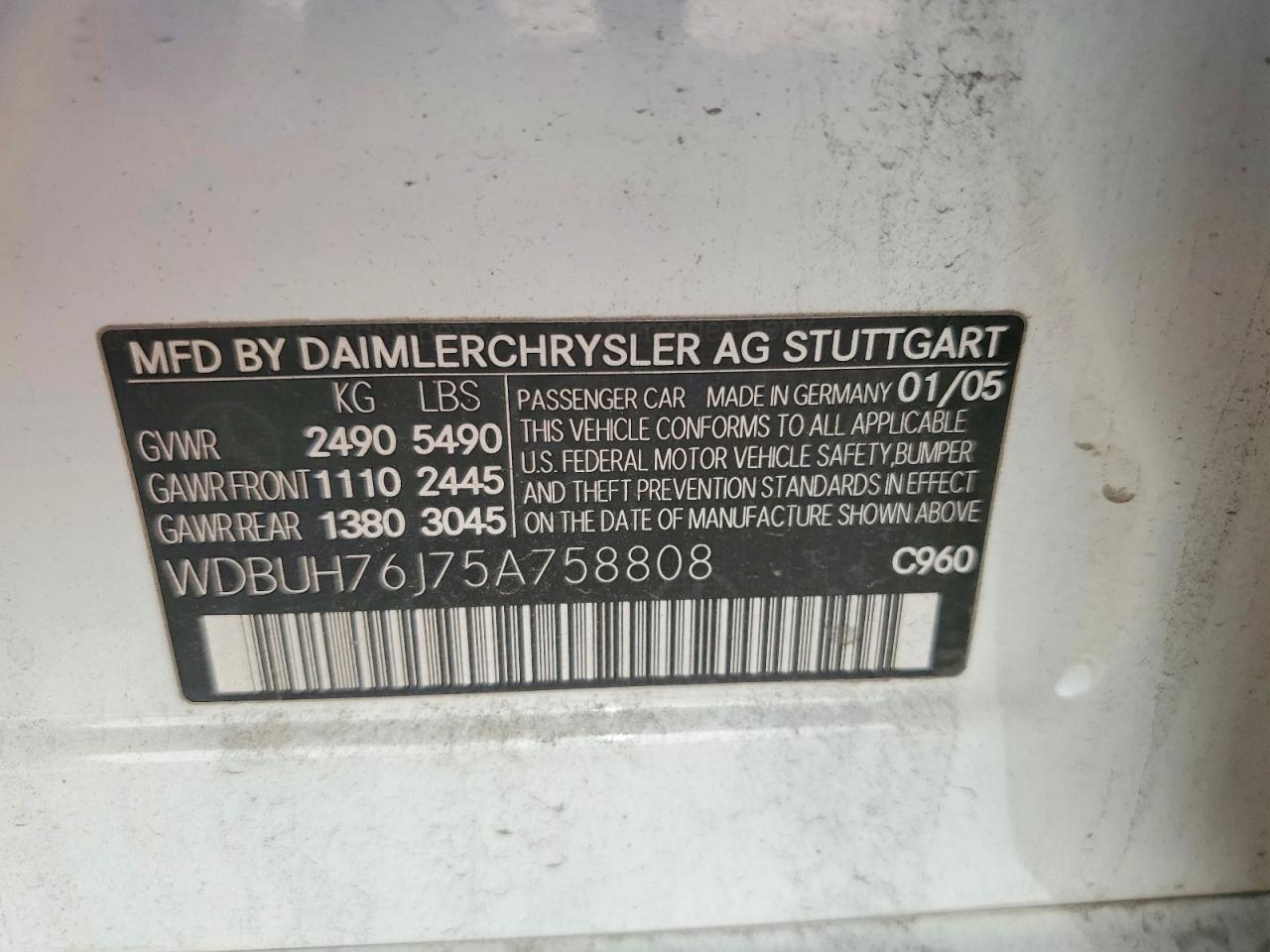 2005 Mercedes-benz E 55 Amg White vin: WDBUH76J75A758808