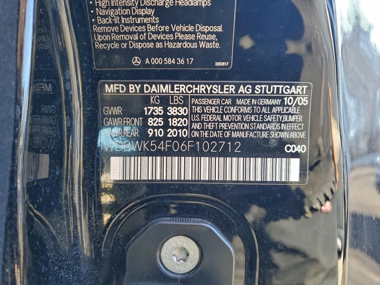 2006 Mercedes-benz Slk 280 Black vin: WDBWK54F06F102712