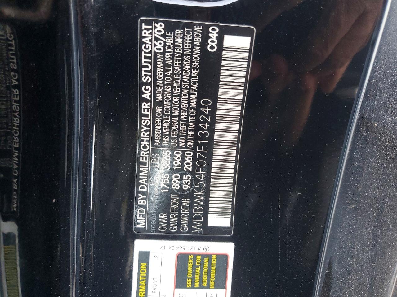 2007 Mercedes-benz Slk 280 Black vin: WDBWK54F07F134240