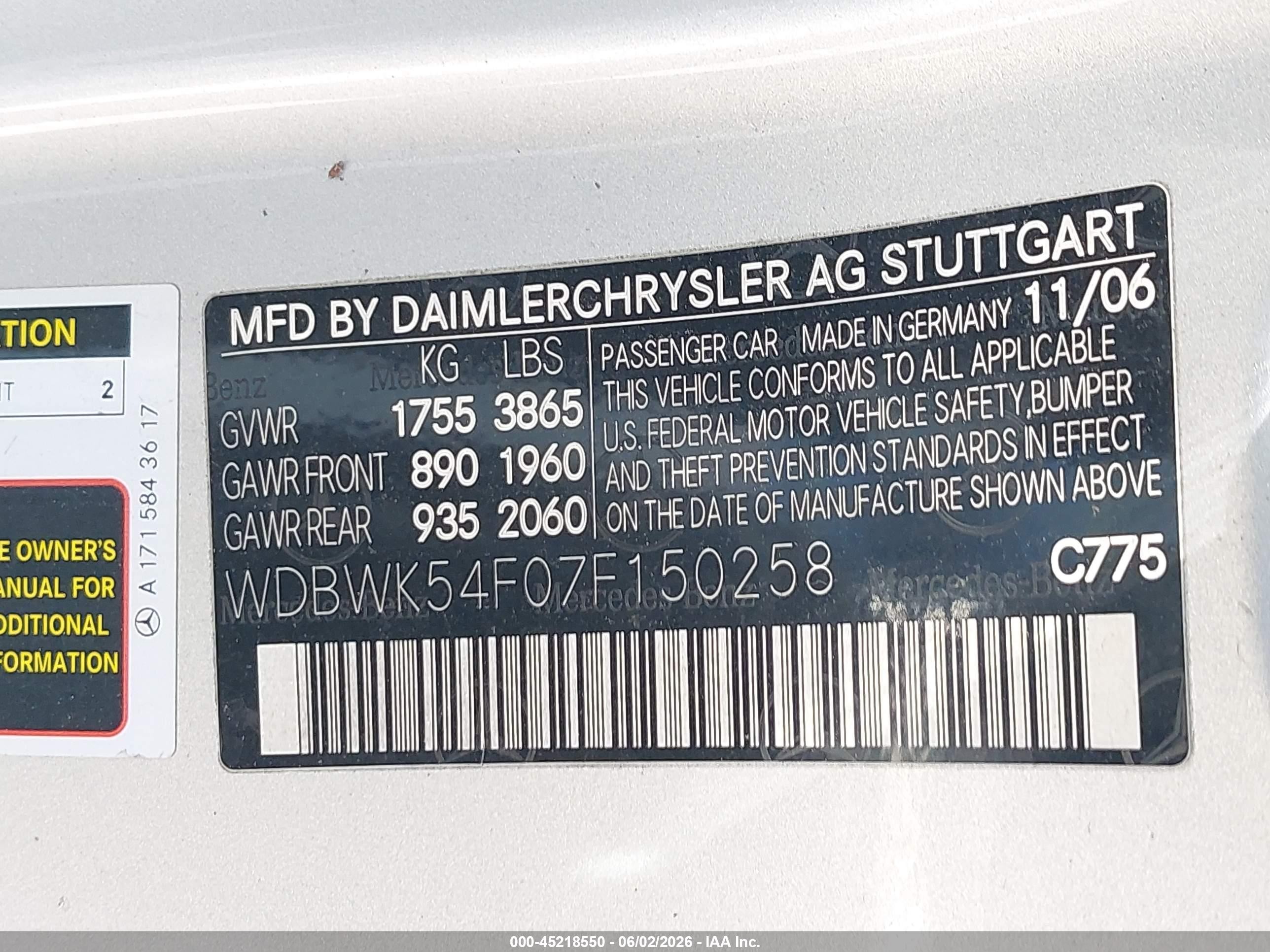 2007 Mercedes-benz Slk 280   Silver vin: WDBWK54F07F150258