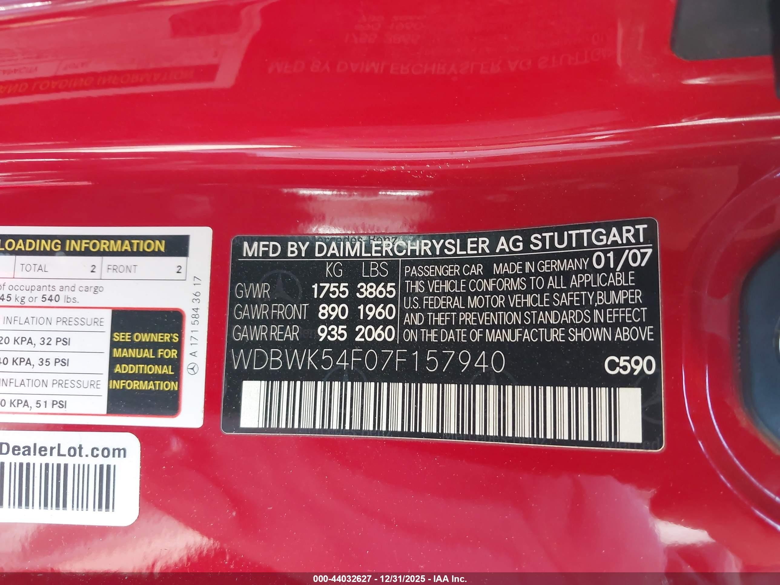 2007 Mercedes-benz Slk 280   Red vin: WDBWK54F07F157940