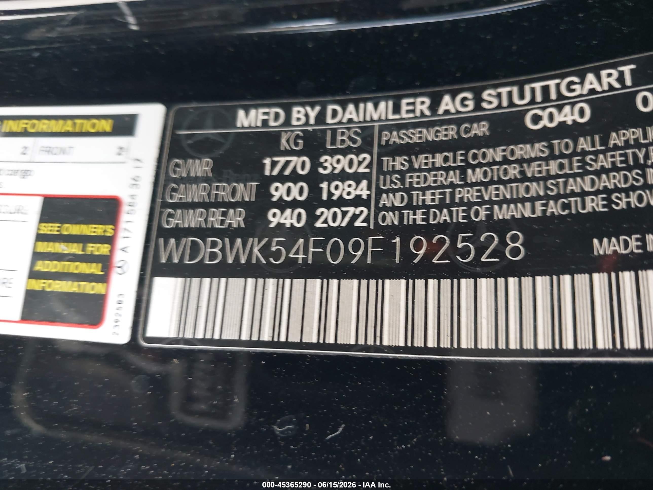 2009 Mercedes-benz Slk 300   Black vin: WDBWK54F09F192528
