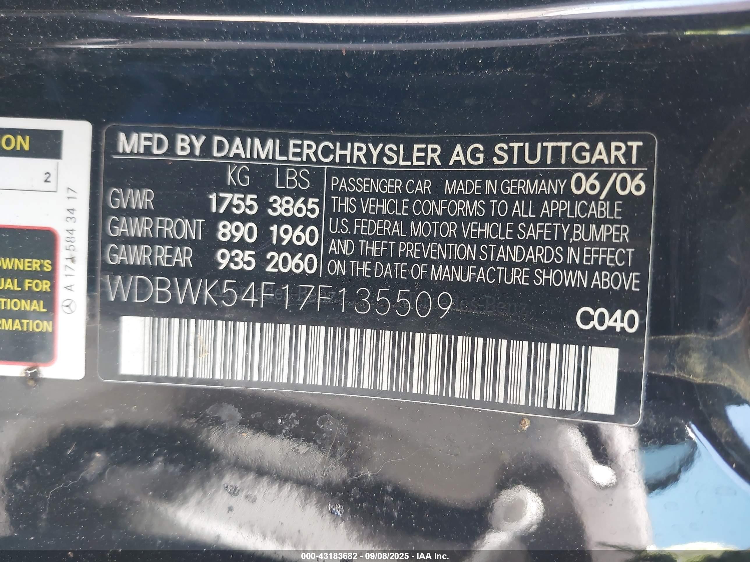 2007 Mercedes-benz Slk 280   Black vin: WDBWK54F17F135509