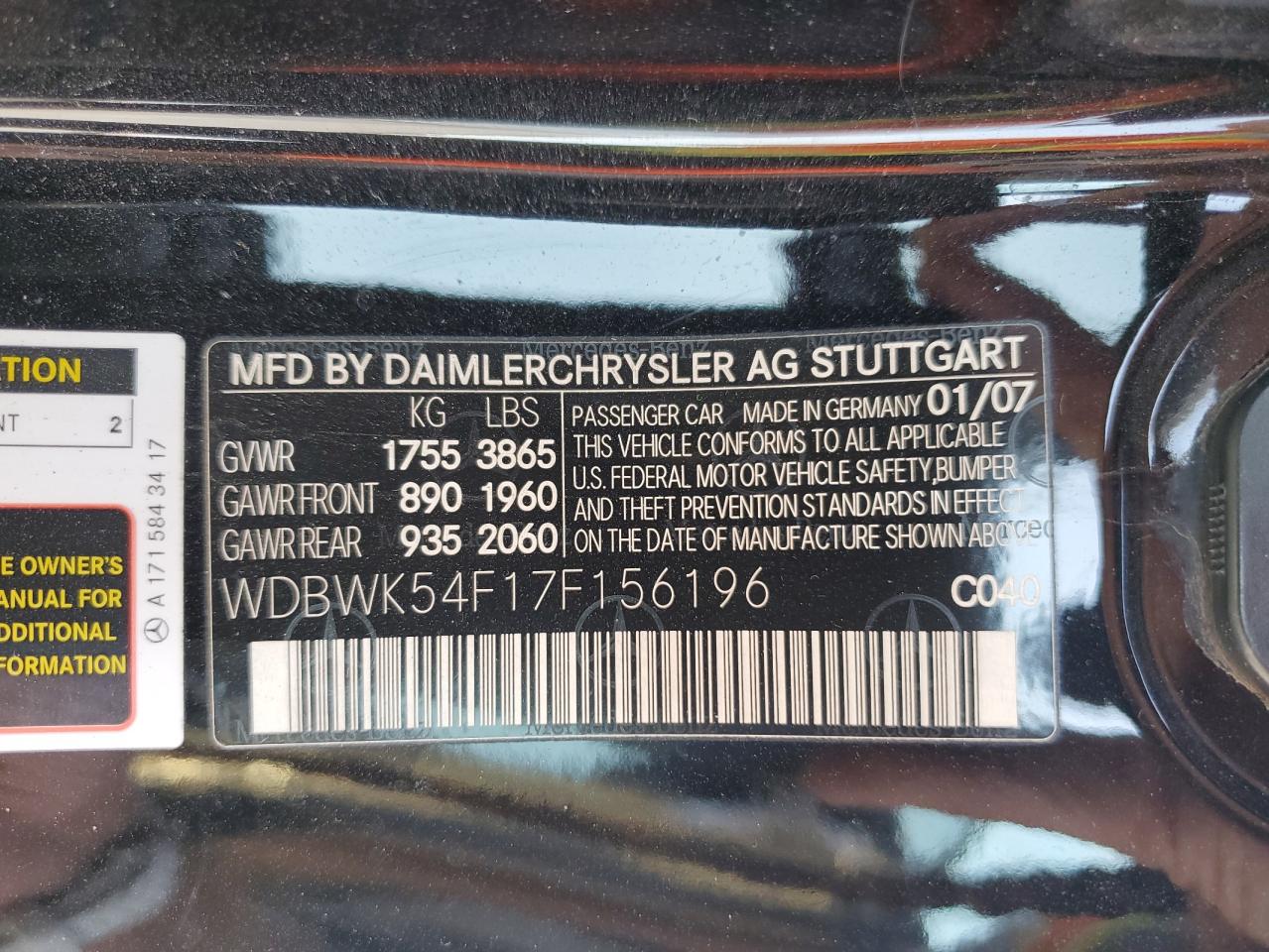 2007 Mercedes-benz Slk 280 Black vin: WDBWK54F17F156196