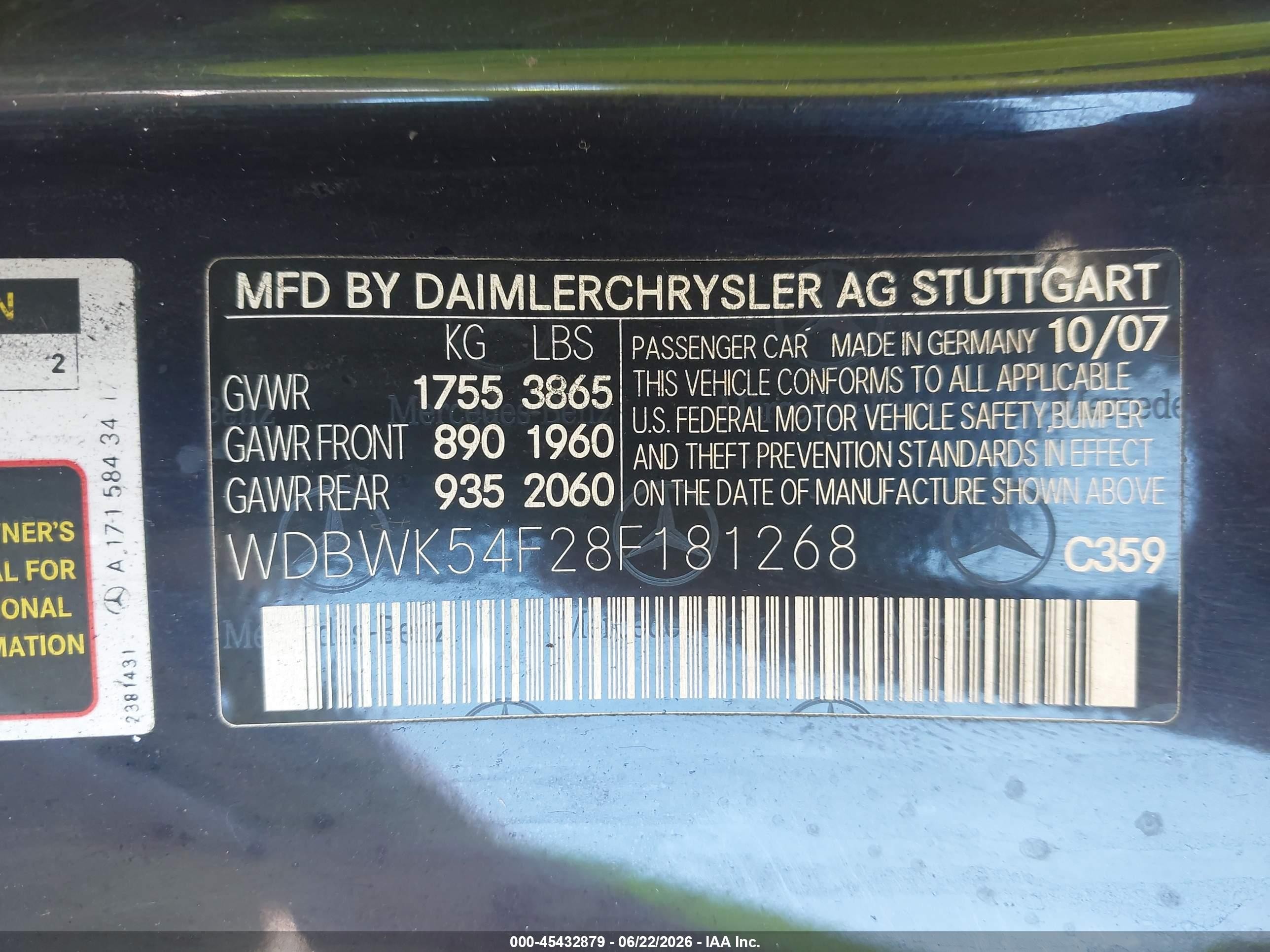 2008 Mercedes-benz Slk 280   Blue vin: WDBWK54F28F181268