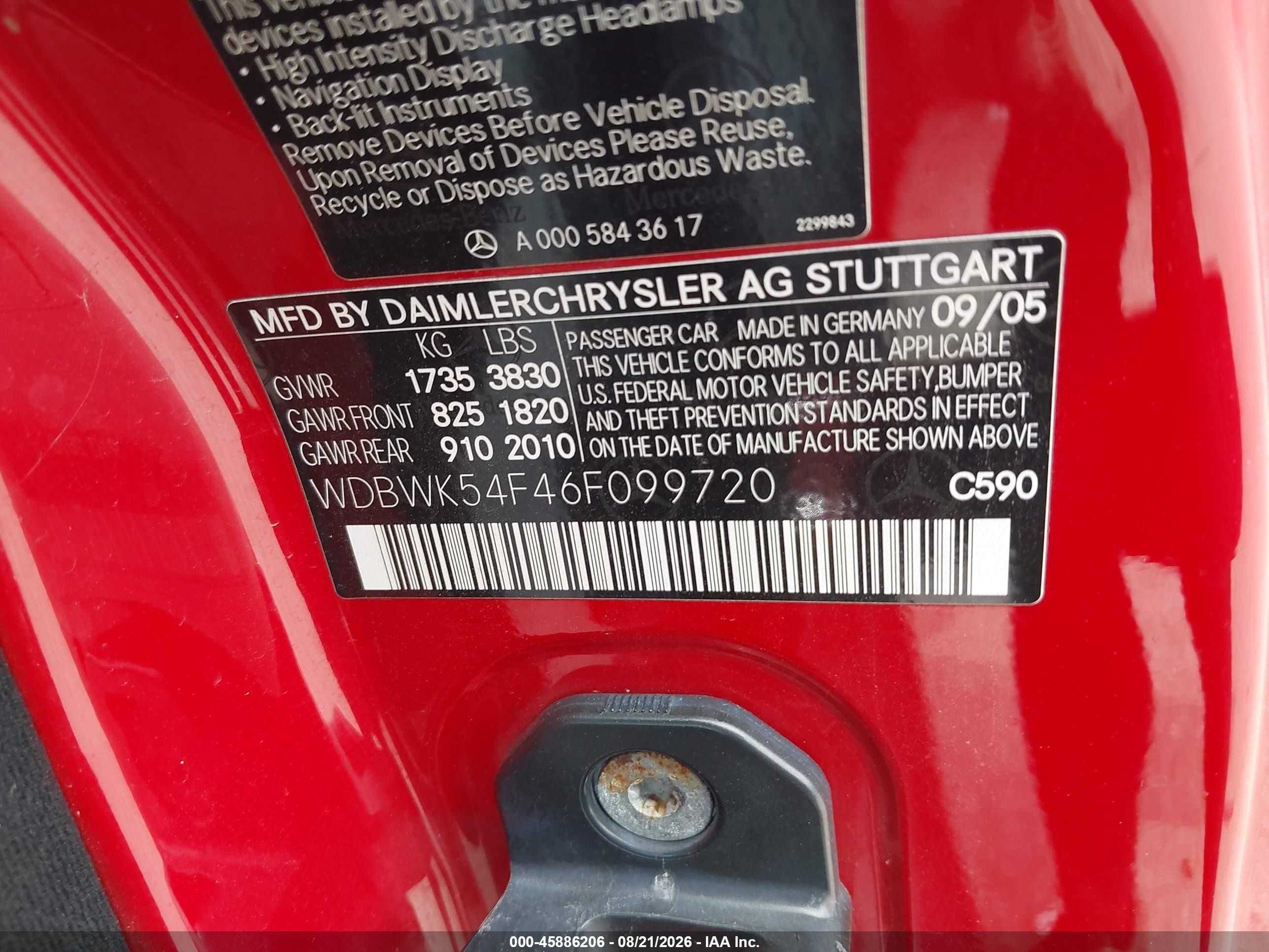 2006 Mercedes-benz Slk 280   Red vin: WDBWK54F46F099720