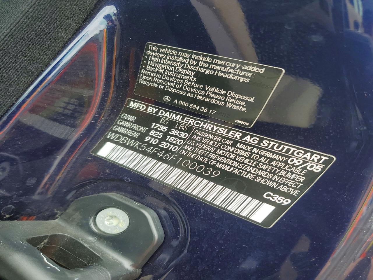 2006 Mercedes-benz Slk 280 Blue vin: WDBWK54F46F100039