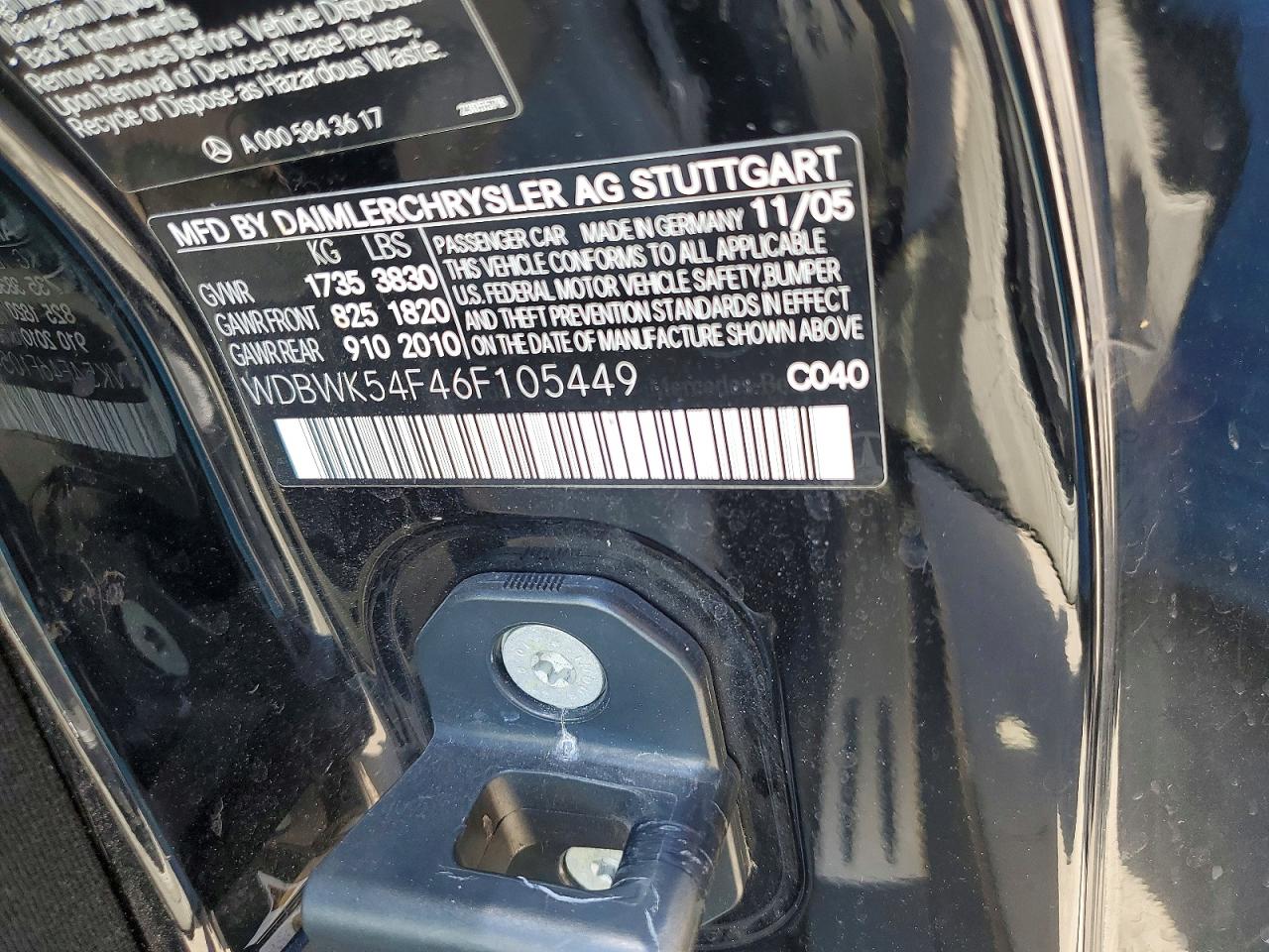 2006 Mercedes-benz Slk 280 Black vin: WDBWK54F46F105449