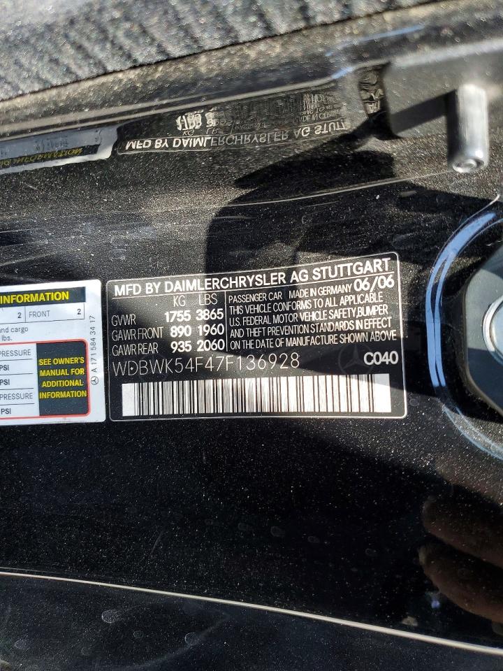 2007 Mercedes-benz Slk 280 Black vin: WDBWK54F47F136928