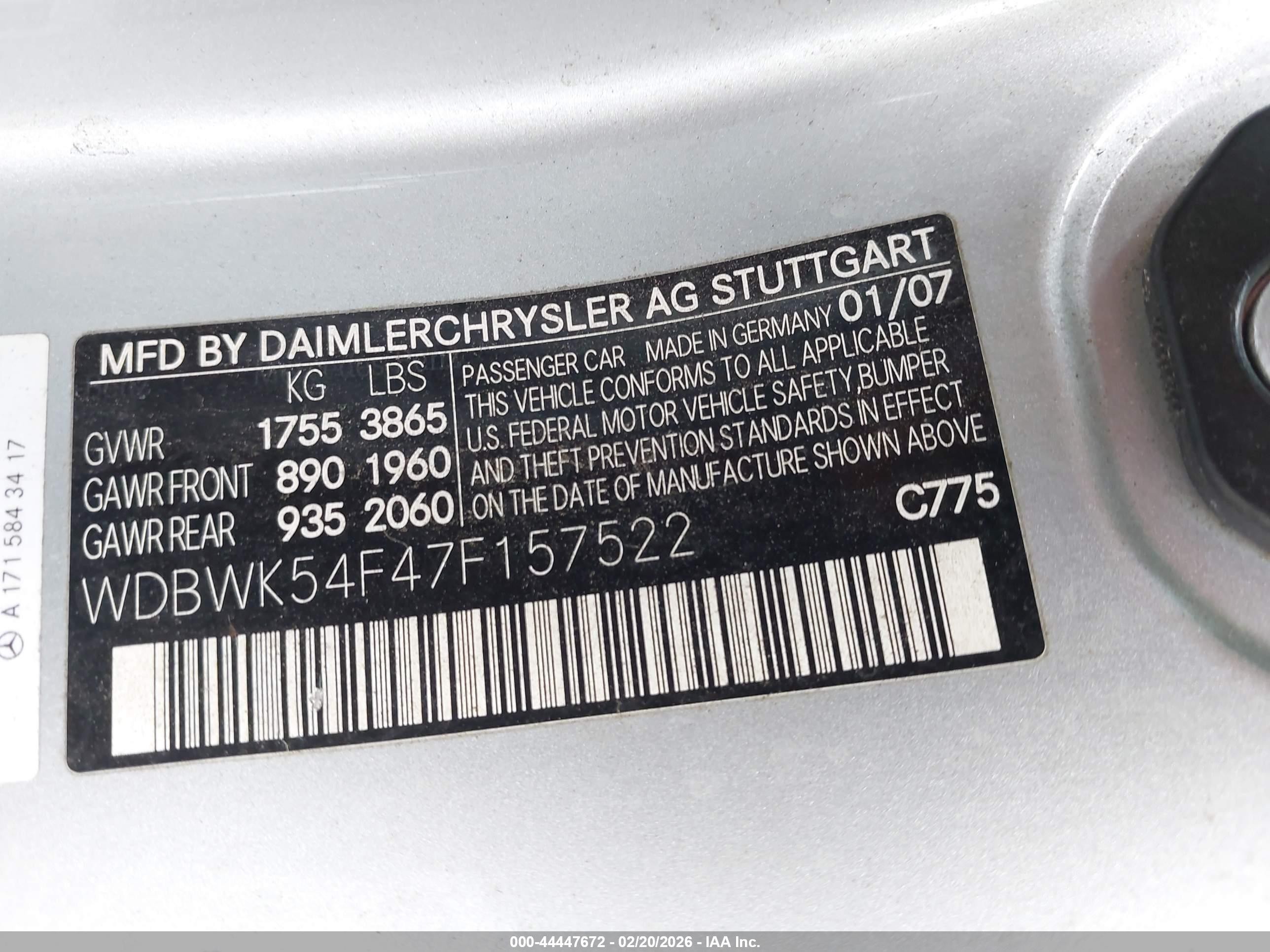 2007 Mercedes-benz Slk 280   Silver vin: WDBWK54F47F157522