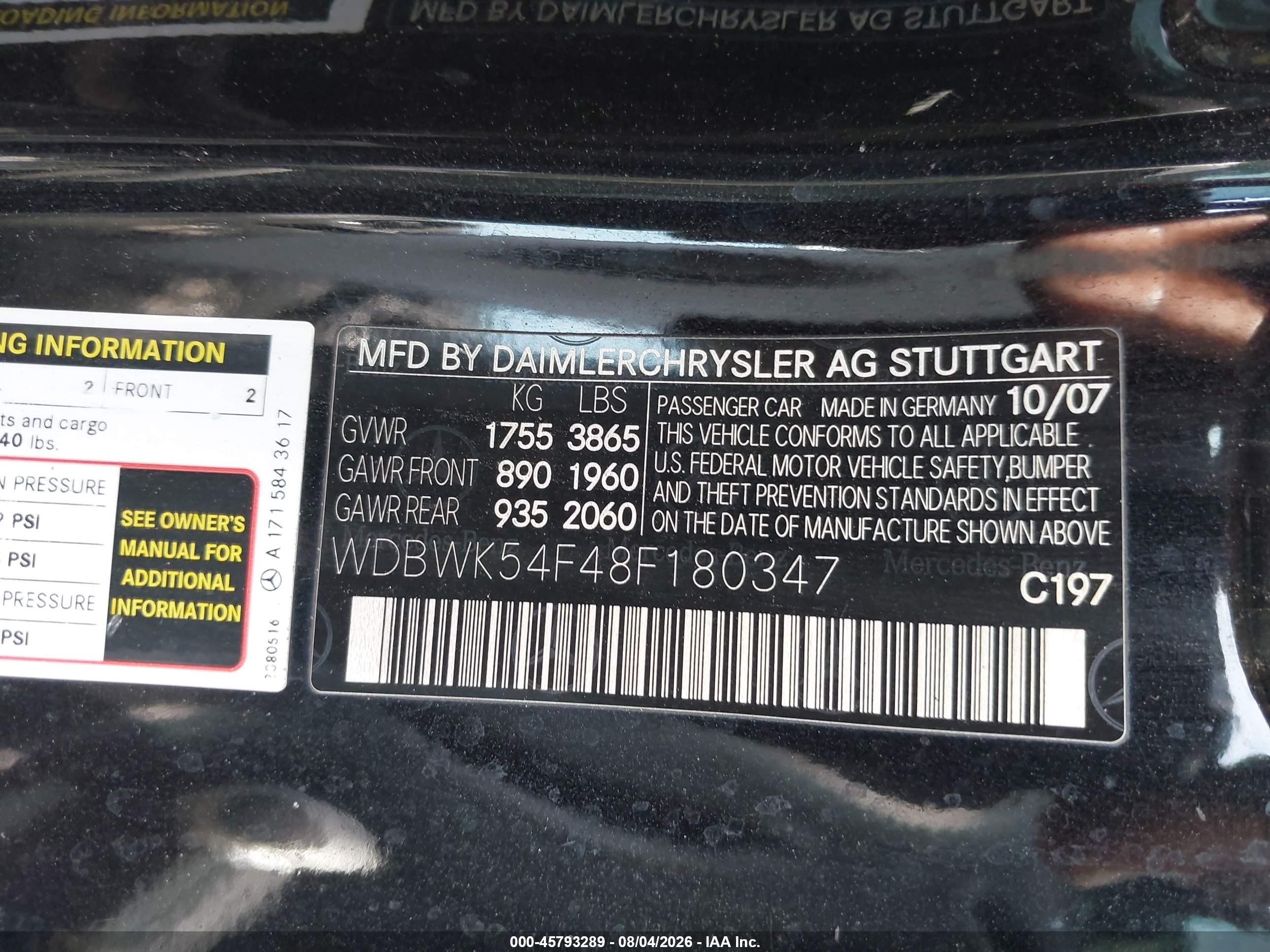 2008 Mercedes-benz Slk 280   Black vin: WDBWK54F48F180347