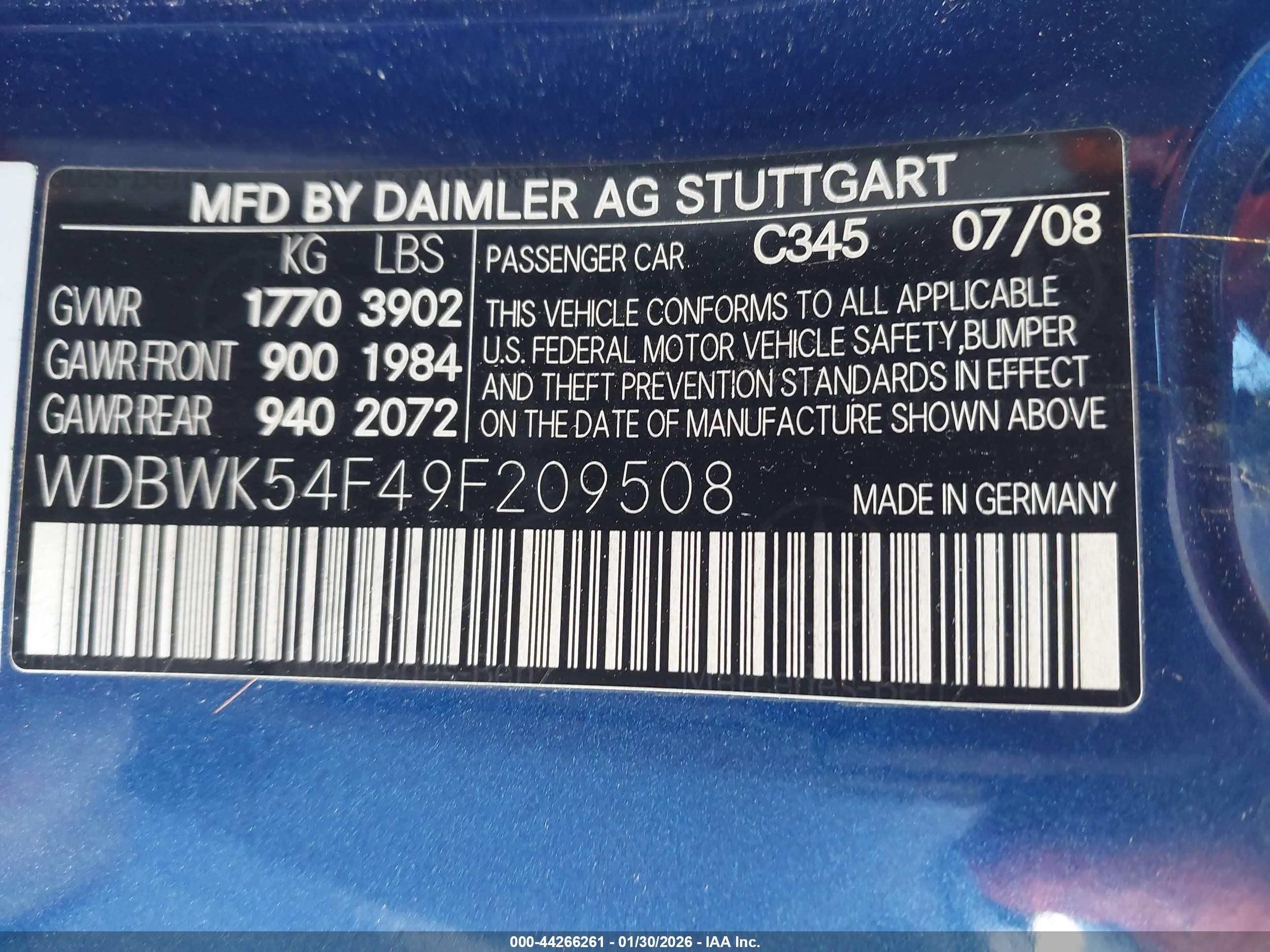 2009 Mercedes-benz Slk 300   Blue vin: WDBWK54F49F209508