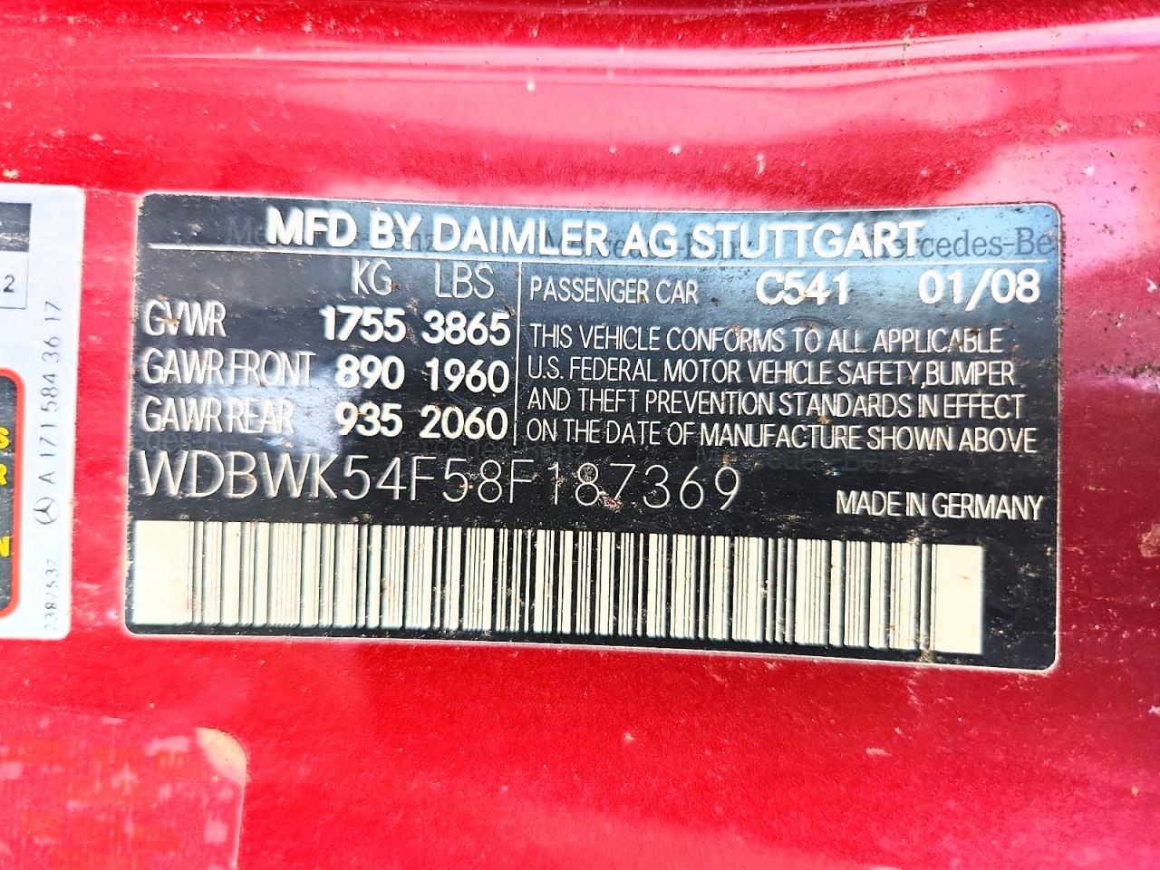 2008 Mercedes-benz Slk 280 Burgundy vin: WDBWK54F58F187369