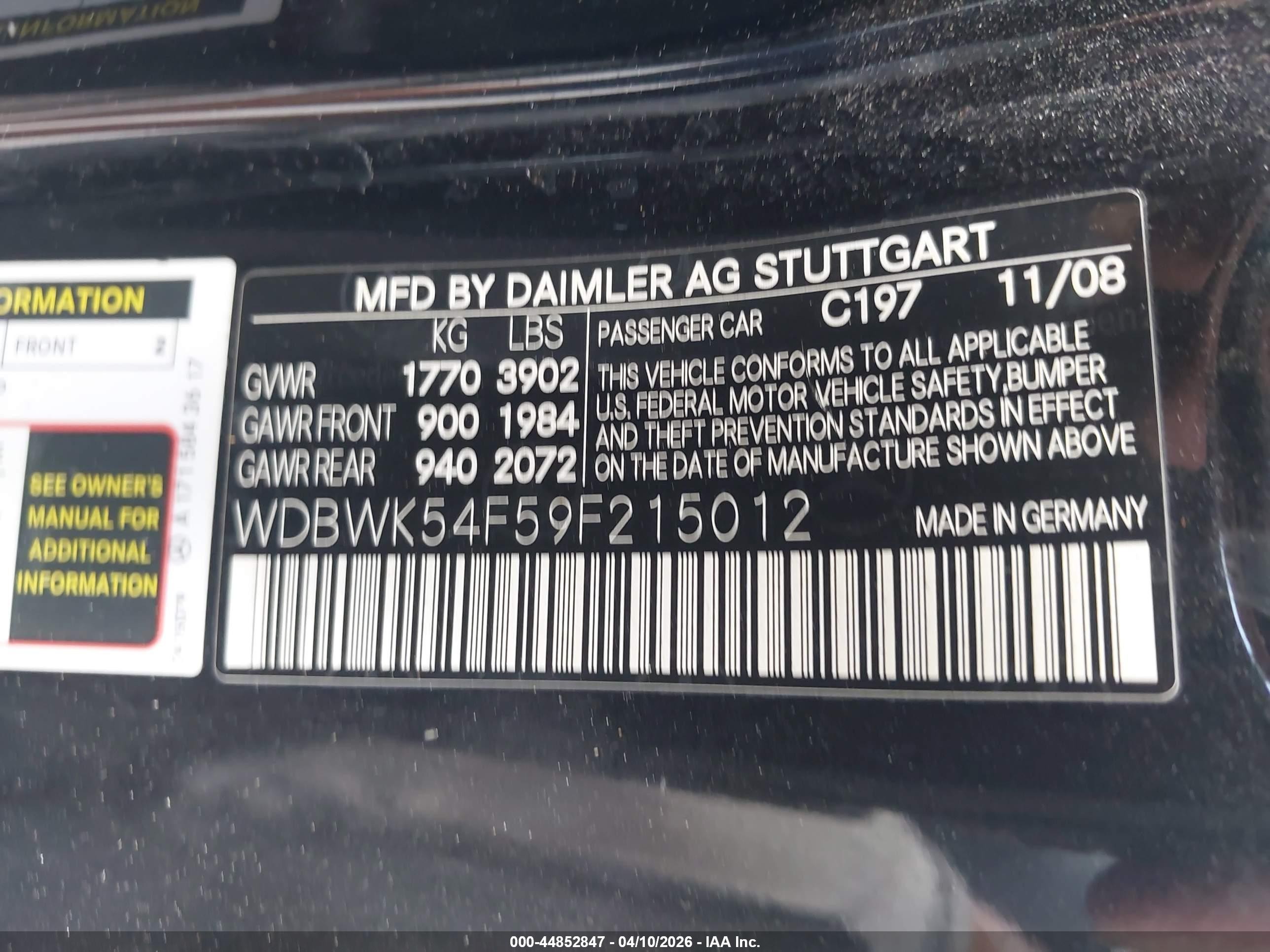 2009 Mercedes-benz Slk 300   Black vin: WDBWK54F59F215012