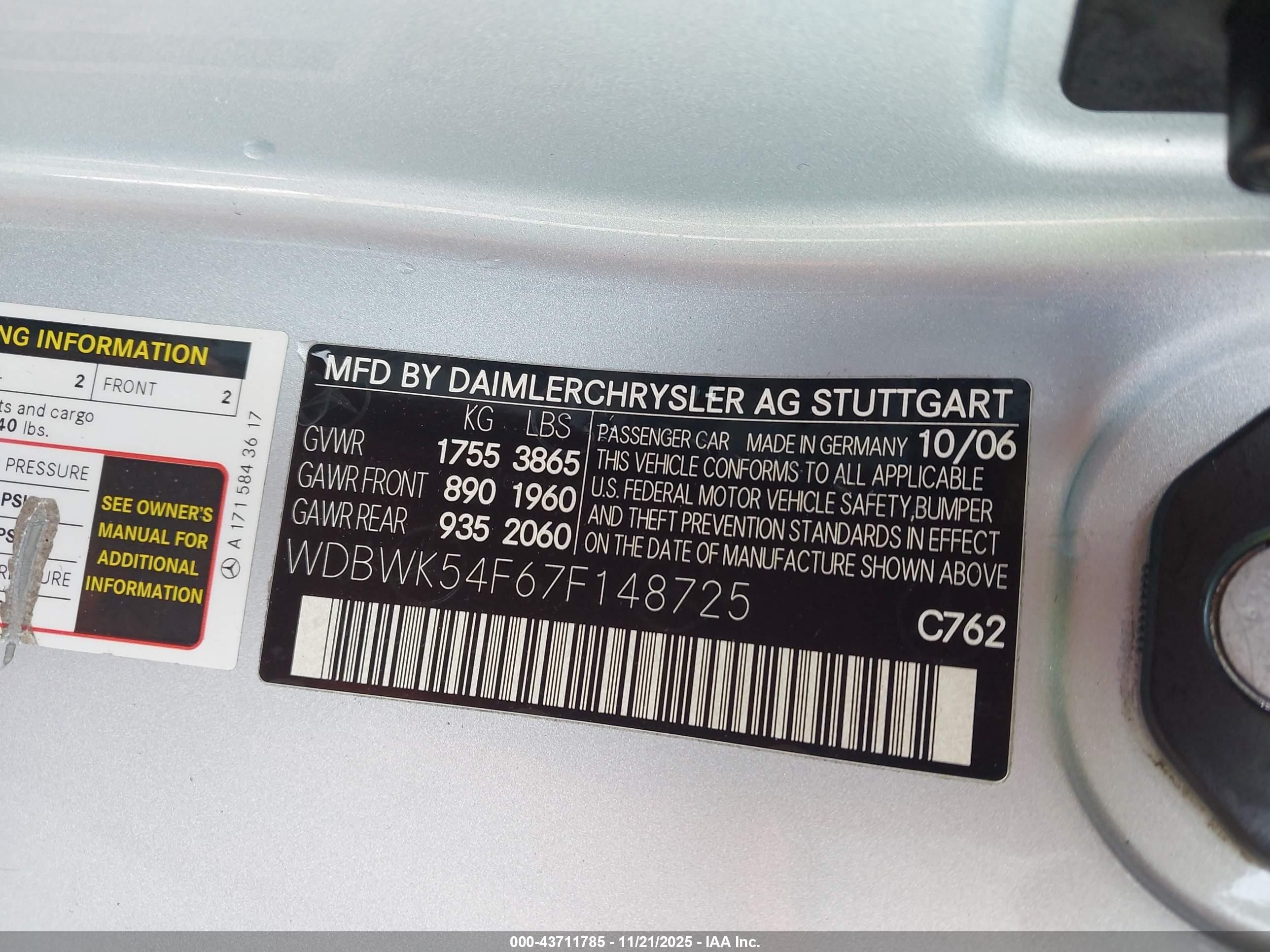 2007 Mercedes-benz Slk 280   Light Blue vin: WDBWK54F67F148725