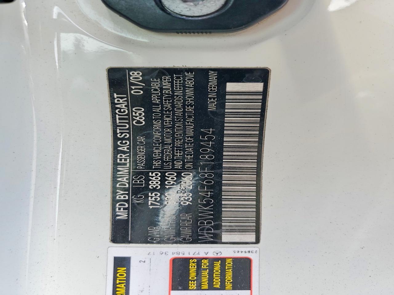 2008 Mercedes-benz Slk 280 White vin: WDBWK54F68F189454