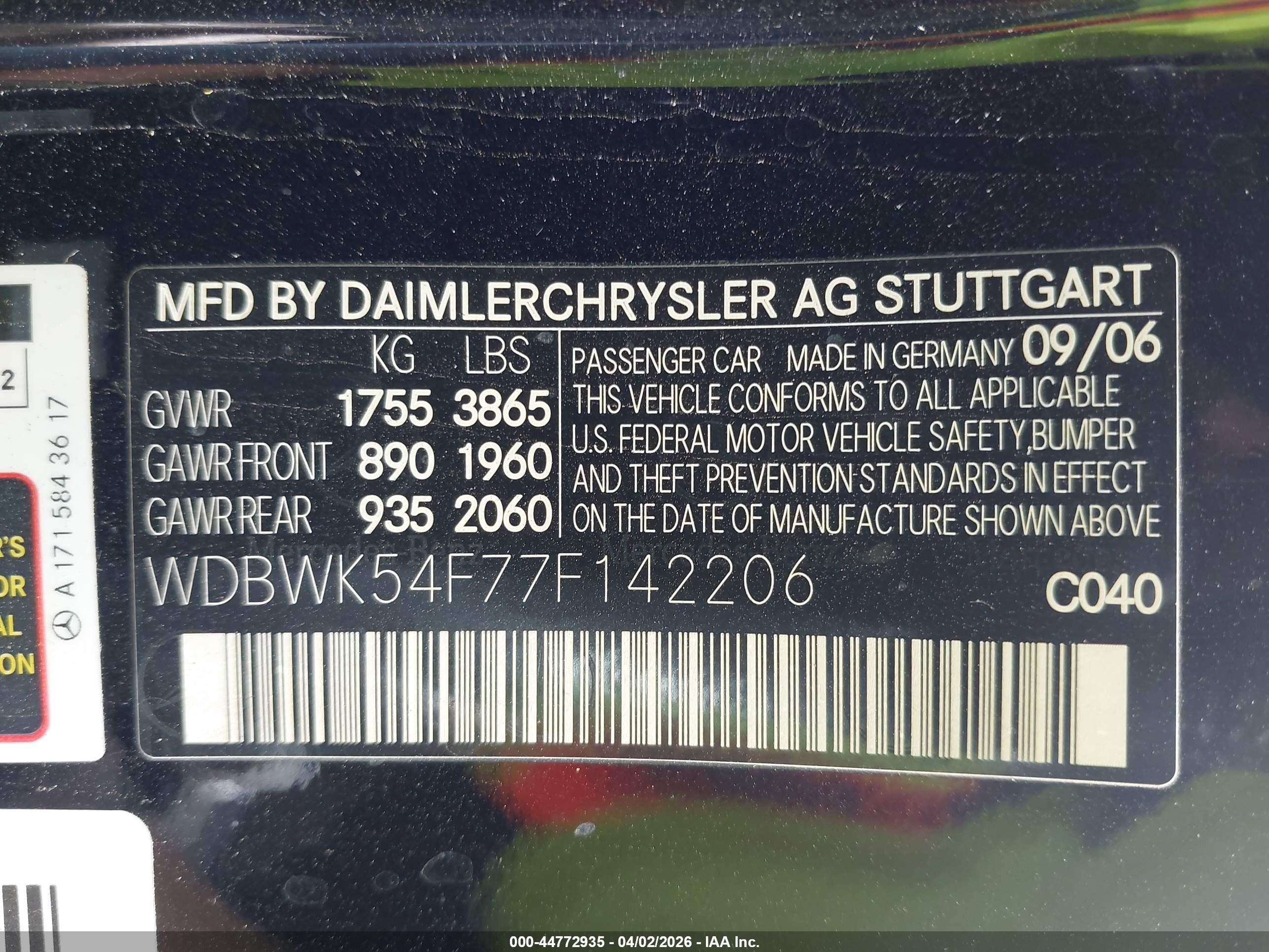 2007 Mercedes-benz Slk 280   Black vin: WDBWK54F77F142206