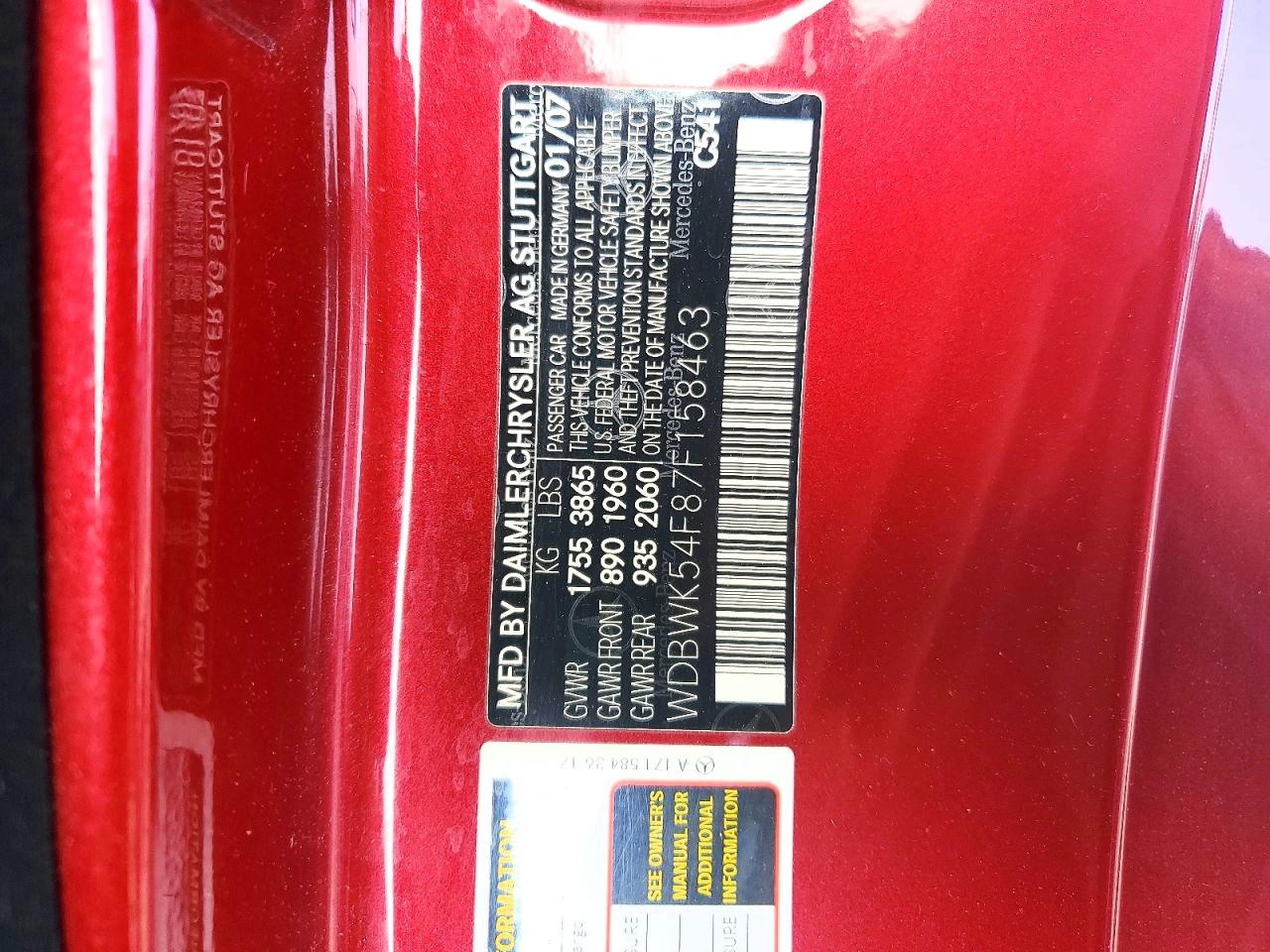 2007 Mercedes-benz Slk 280 Red vin: WDBWK54F87F158463