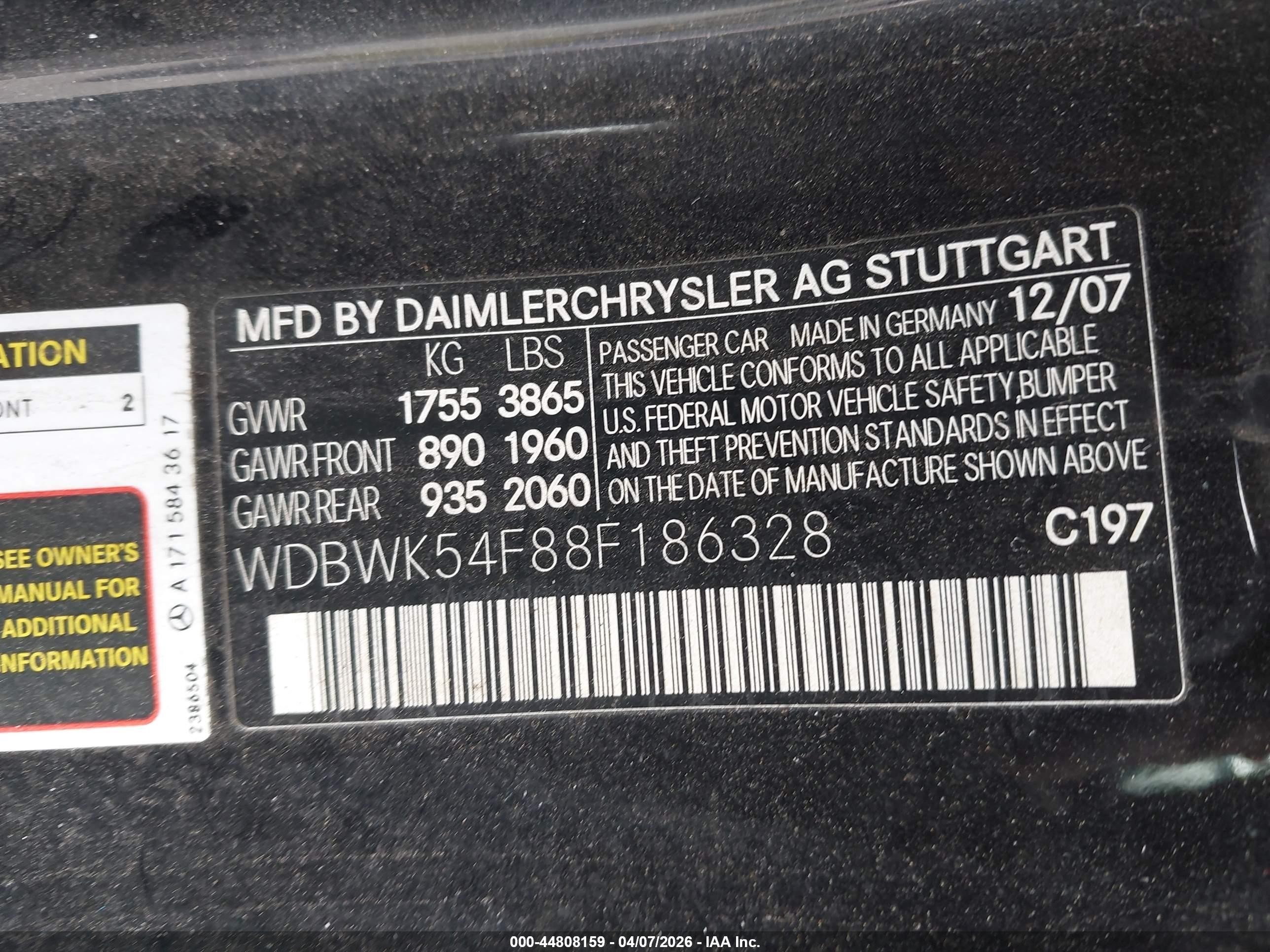 2008 Mercedes-benz Slk 280   Black vin: WDBWK54F88F186328