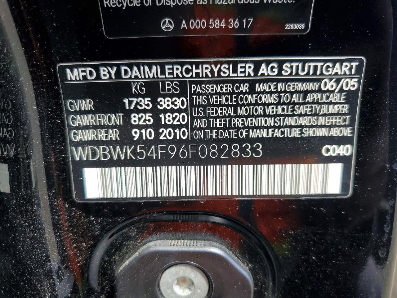 2006 Mercedes-benz Slk 280 Black vin: WDBWK54F96F082833