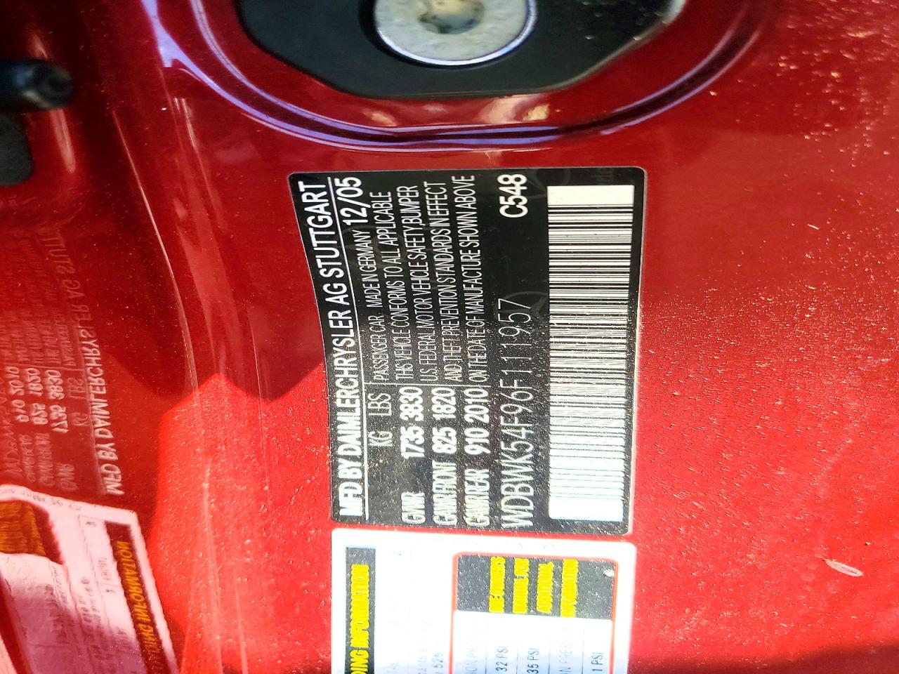 2006 Mercedes-benz Slk Red vin: WDBWK54F96F111957