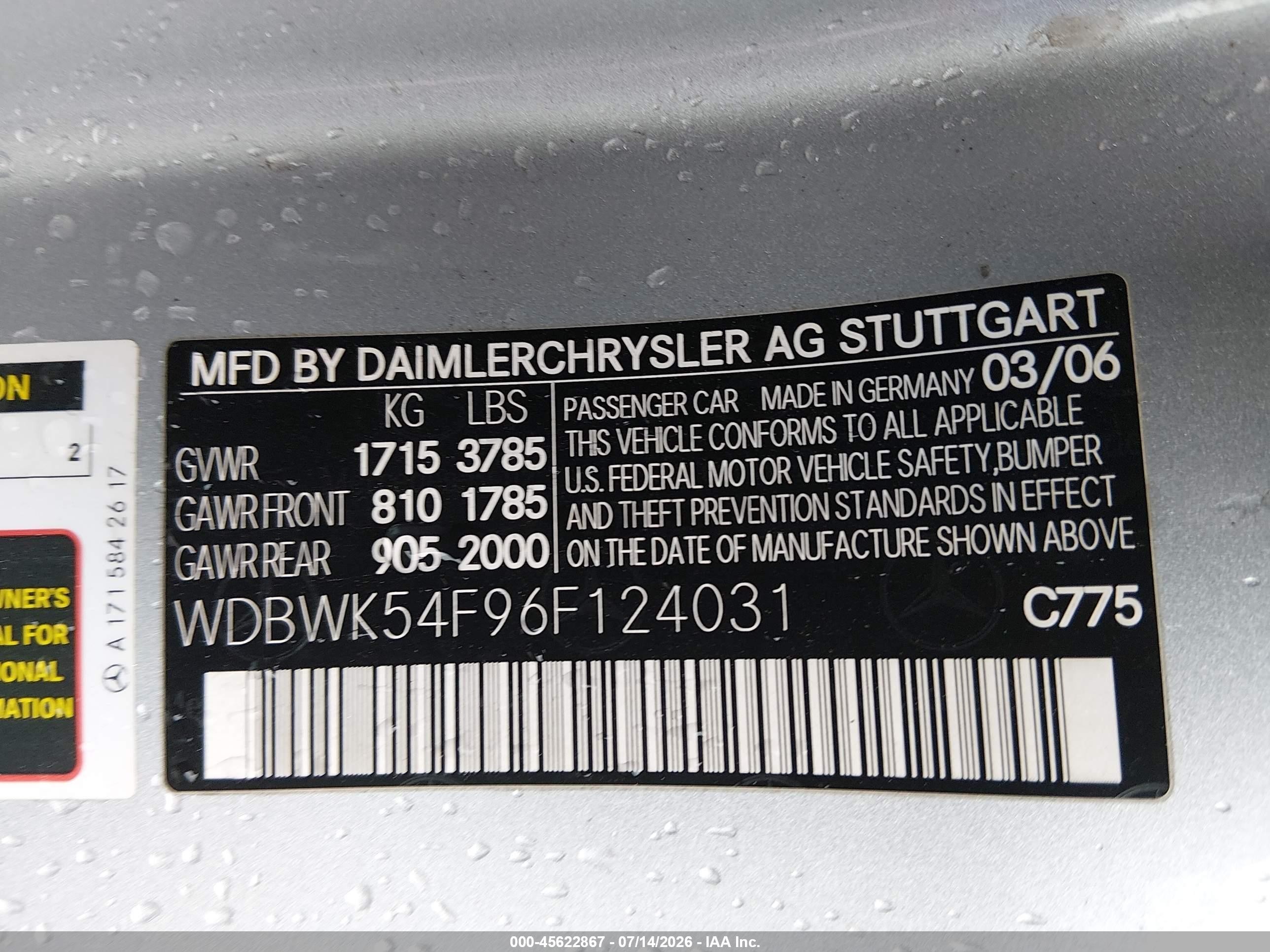 2006 Mercedes-benz Slk 280 Silver vin: WDBWK54F96F124031