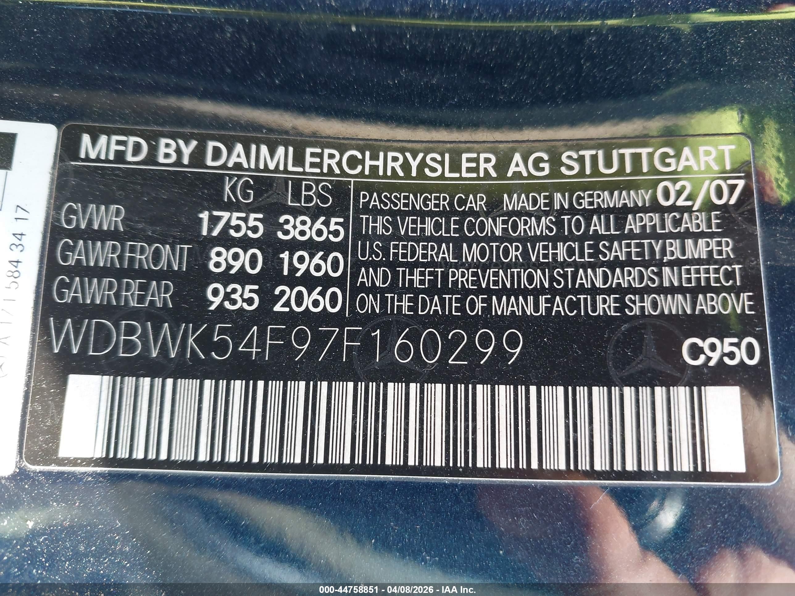 2007 Mercedes-benz Slk 280   Blue vin: WDBWK54F97F160299