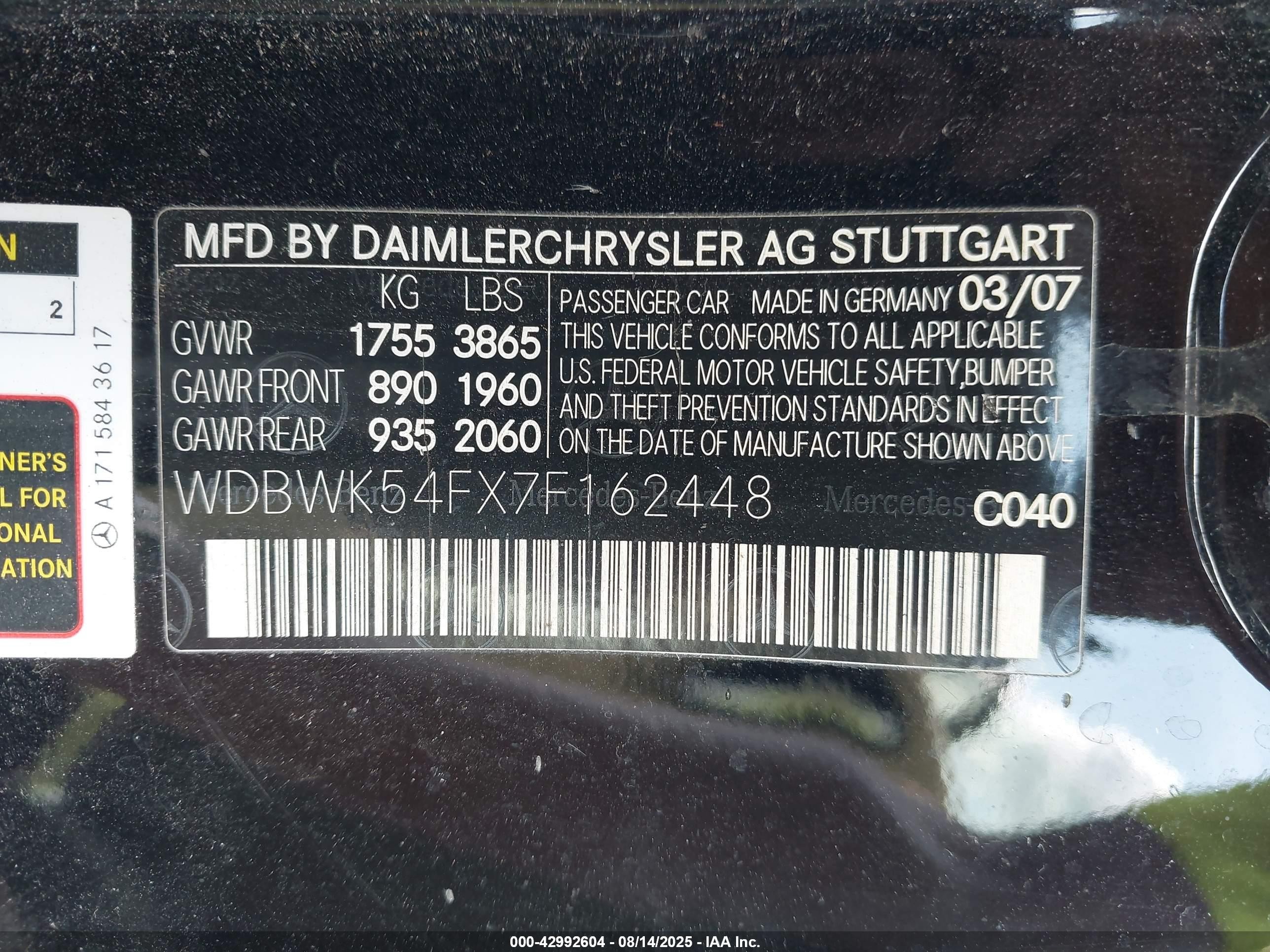 2007 Mercedes-benz Slk 280   Black vin: WDBWK54FX7F162448