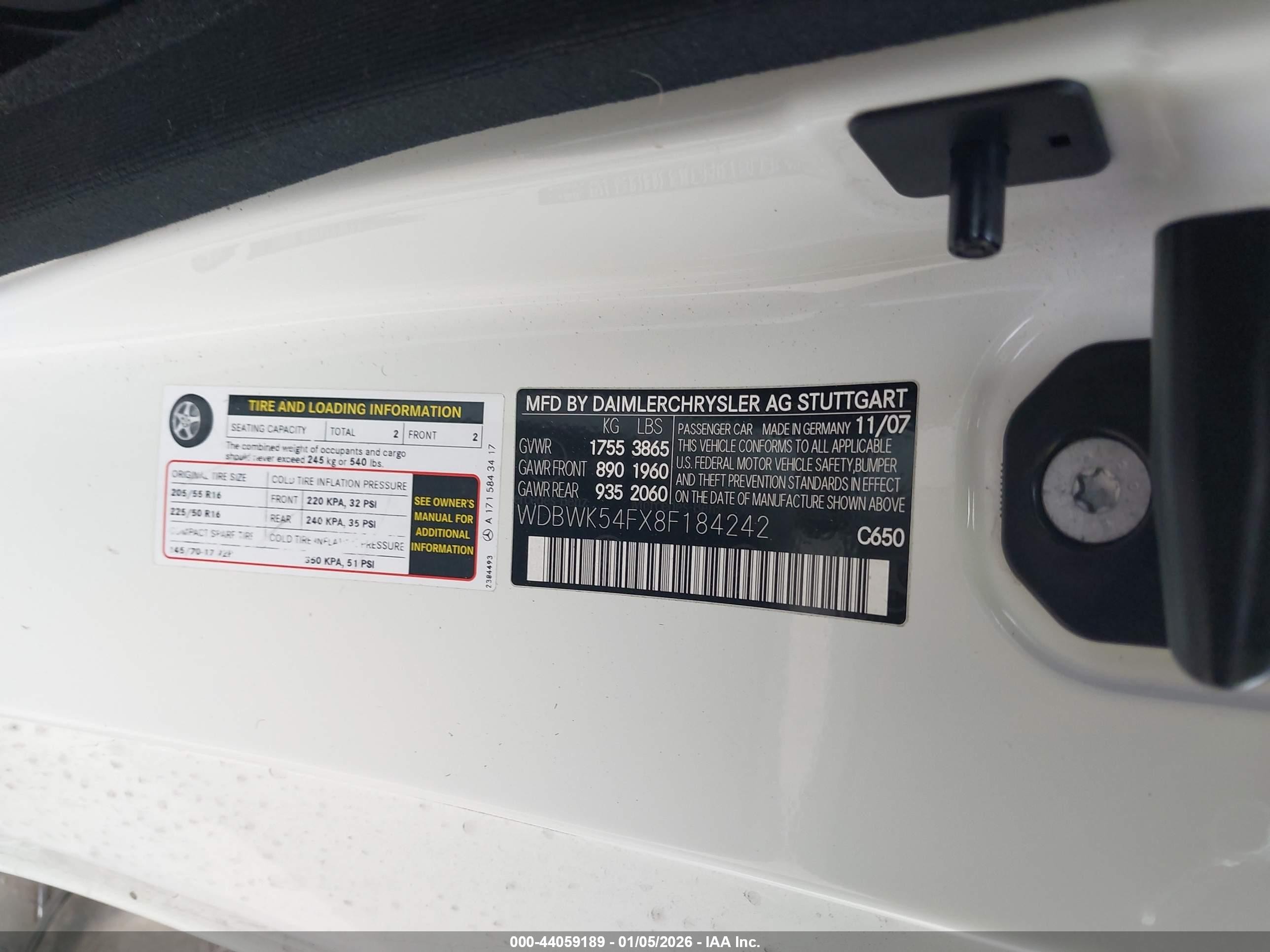 2008 Mercedes-benz Slk 280   White vin: WDBWK54FX8F184242