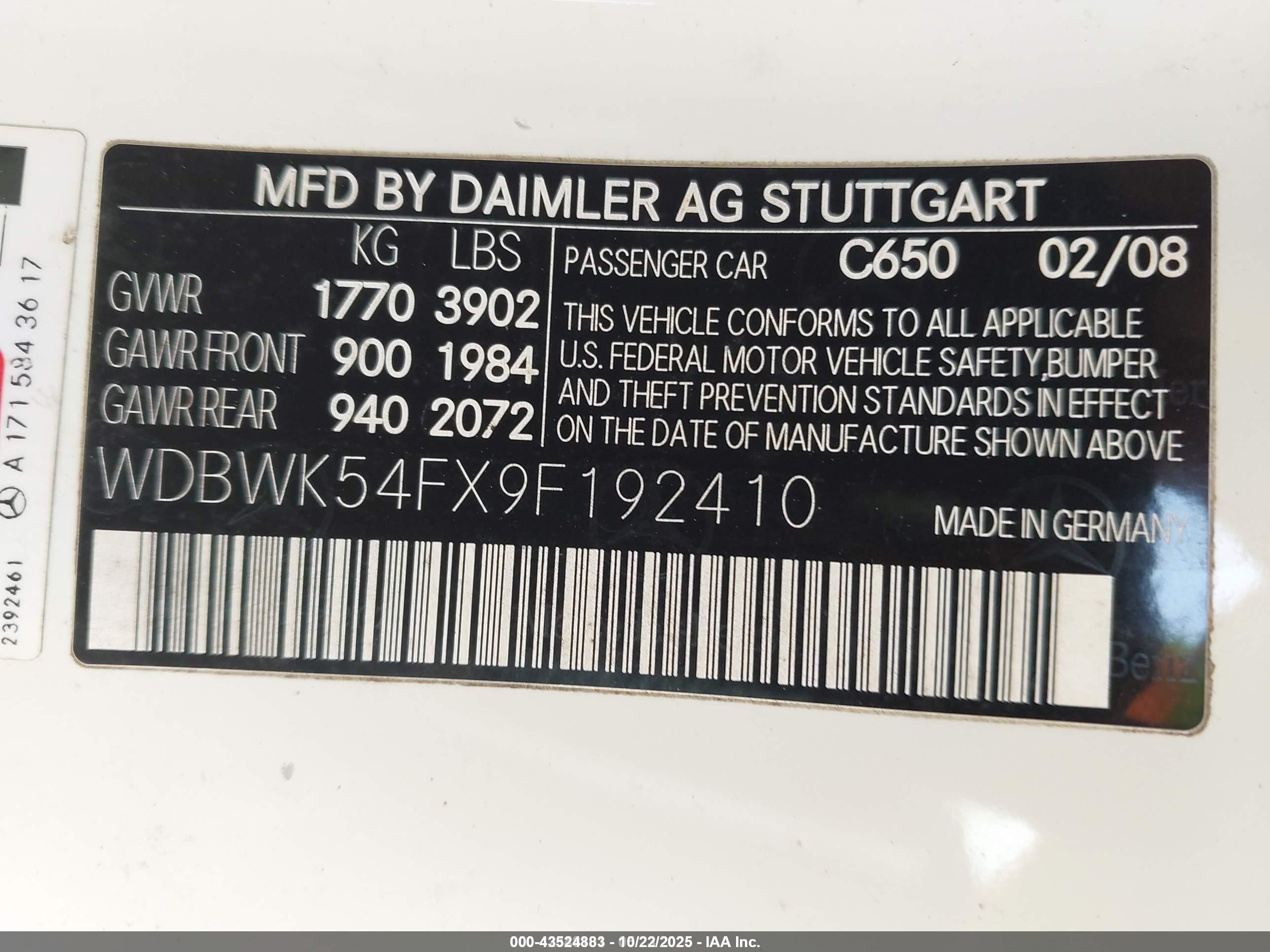 2009 Mercedes-benz Slk 300   White vin: WDBWK54FX9F192410