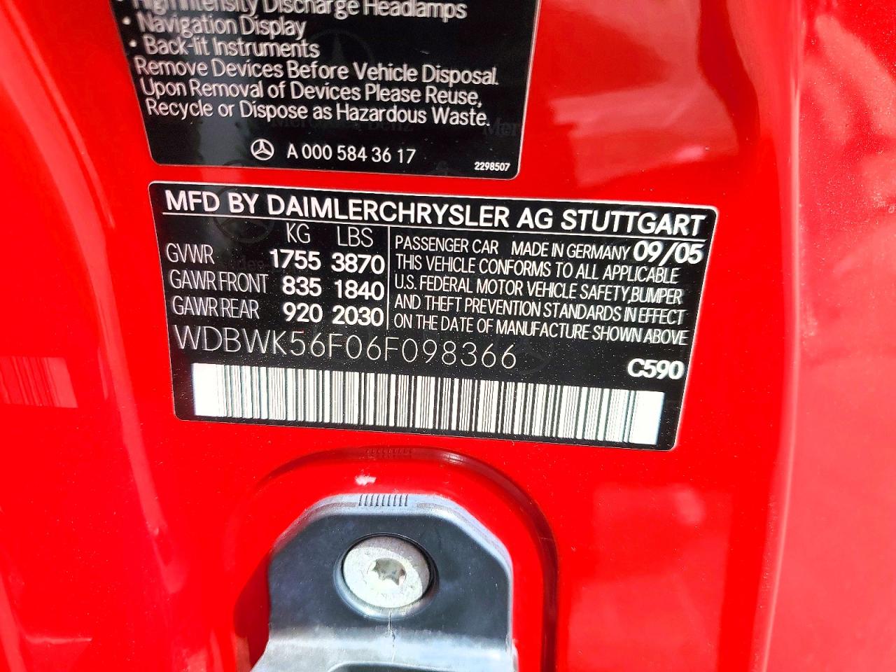 2006 Mercedes-benz Slk 350 Red vin: WDBWK56F06F098366