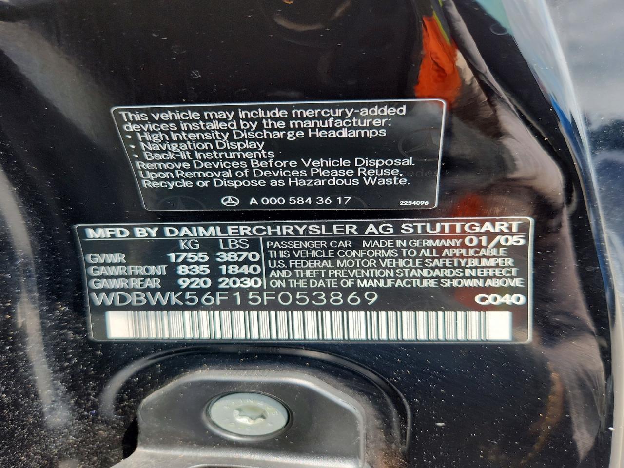 2005 Mercedes-benz Slk 350 Black vin: WDBWK56F15F053869