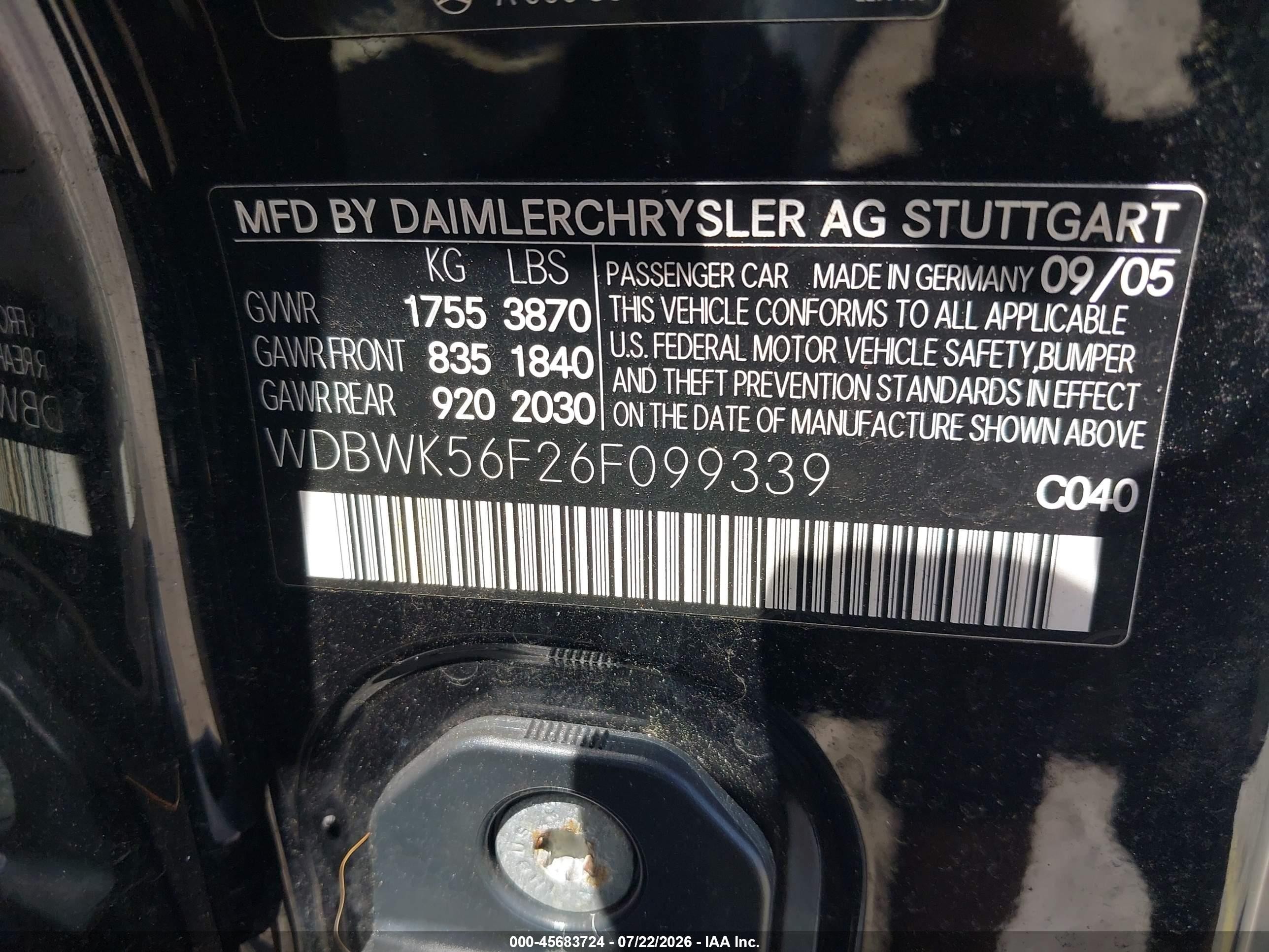2006 Mercedes-benz Slk 350   Black vin: WDBWK56F26F099339