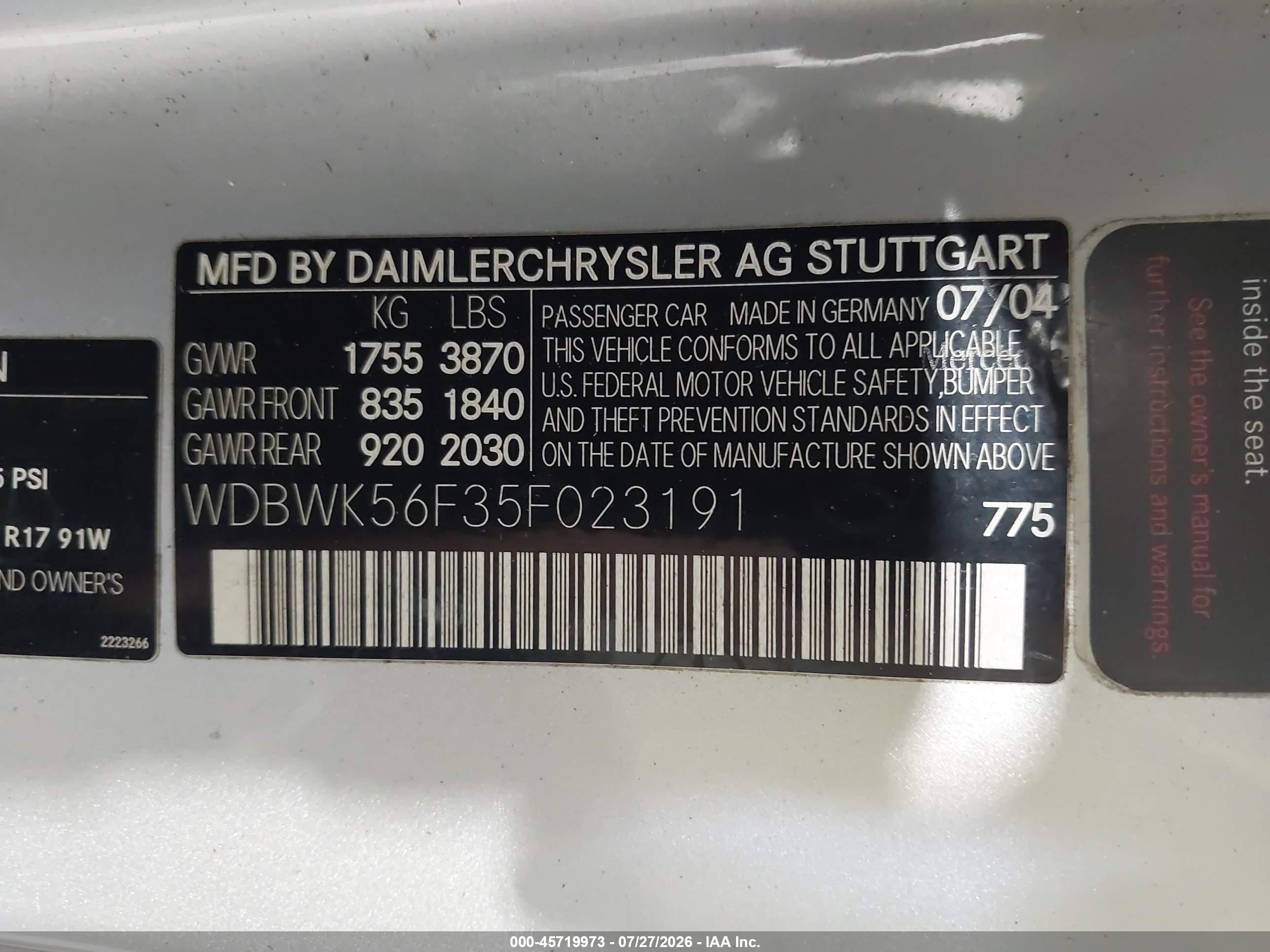 2005 Mercedes-benz Slk 350 Silver vin: WDBWK56F35F023191