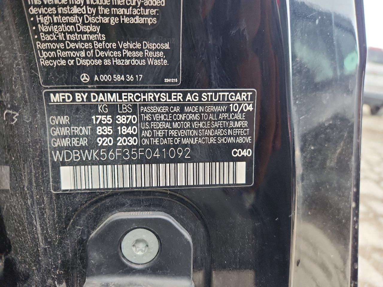 2005 Mercedes-benz Slk 350 Черный vin: WDBWK56F35F041092